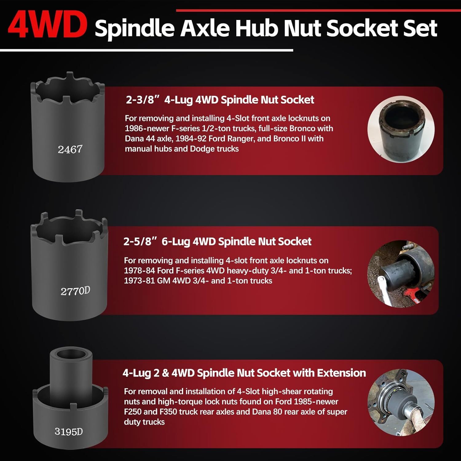 6 Pack Spindle Nut Socket Set 41660D 4WD Axle Hub Lock Nut Socket Remover Puller