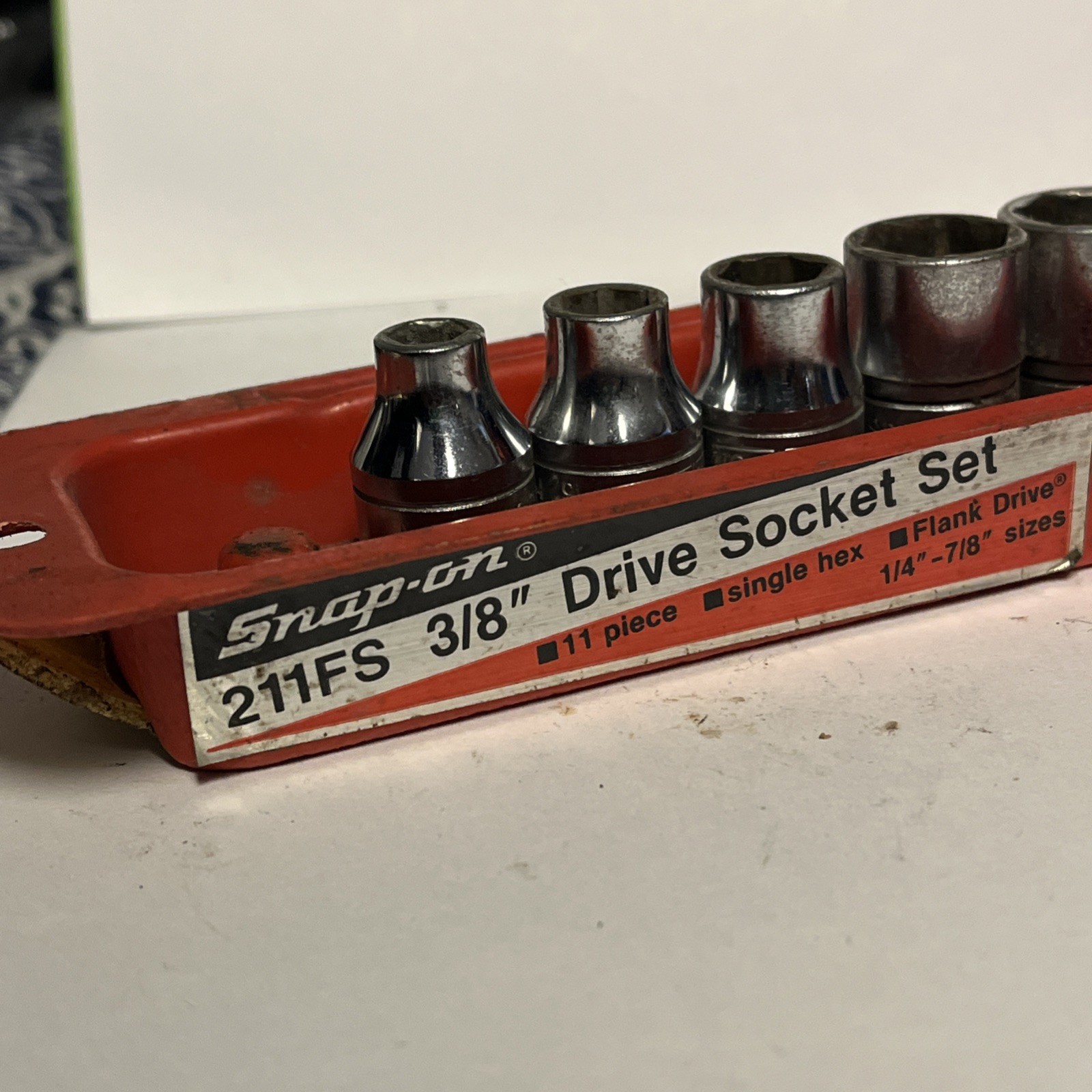 Snap-on FS081-FS281 1/4″-7/8″ 3/8″ Dr. 6 Pt 11 Piece SAE Shallow Socket Set Tray