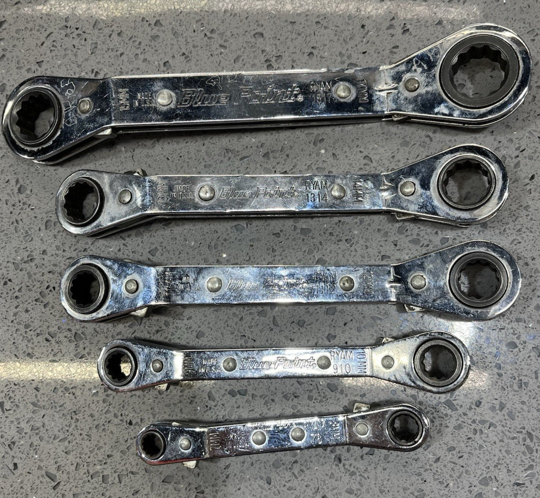 Blue-Point RBYAM605 5 pc 12-Point Metric 25° Offset Ratcheting Box Wrench Set