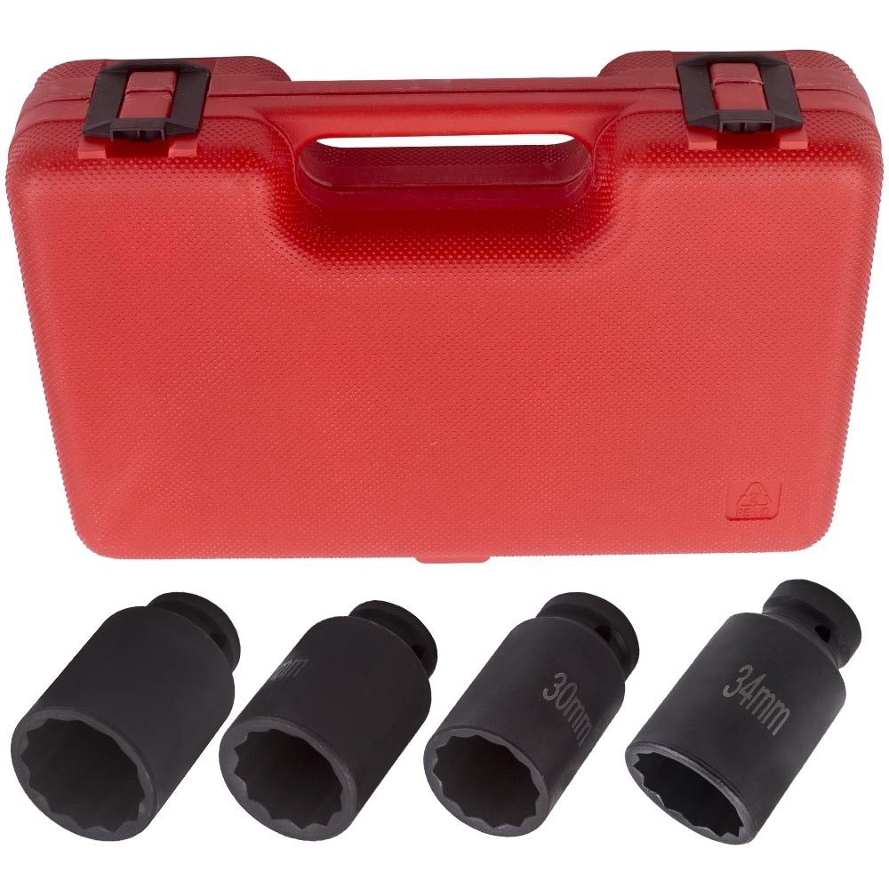 4PCS 1/2″ Drive Spindle Axle Nut Socket 12 Point 30mm-32mm 34mm 36mm Remover