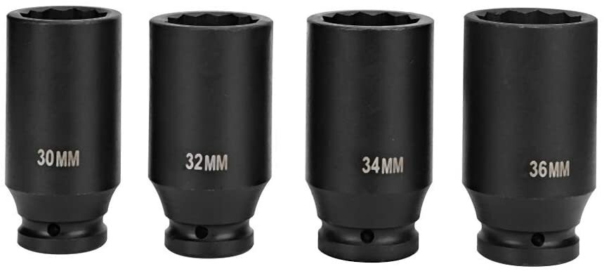 4pc 1/2″ Dr Deep Spindle Axle Nut Socket Set 12 POINT METRIC 30mm 32mm 34mm 36mm
