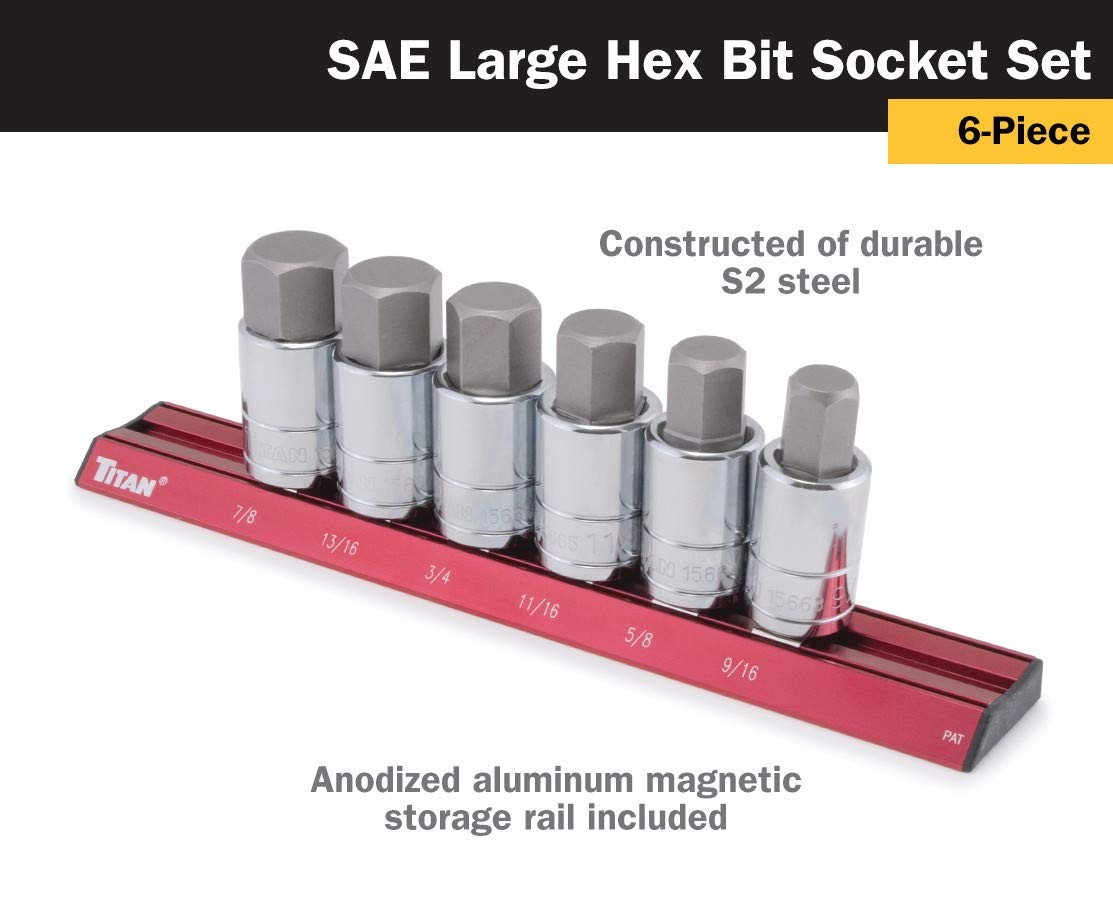 Titan Tools 6pc SAE Large Hex Bit Socket Set 16130