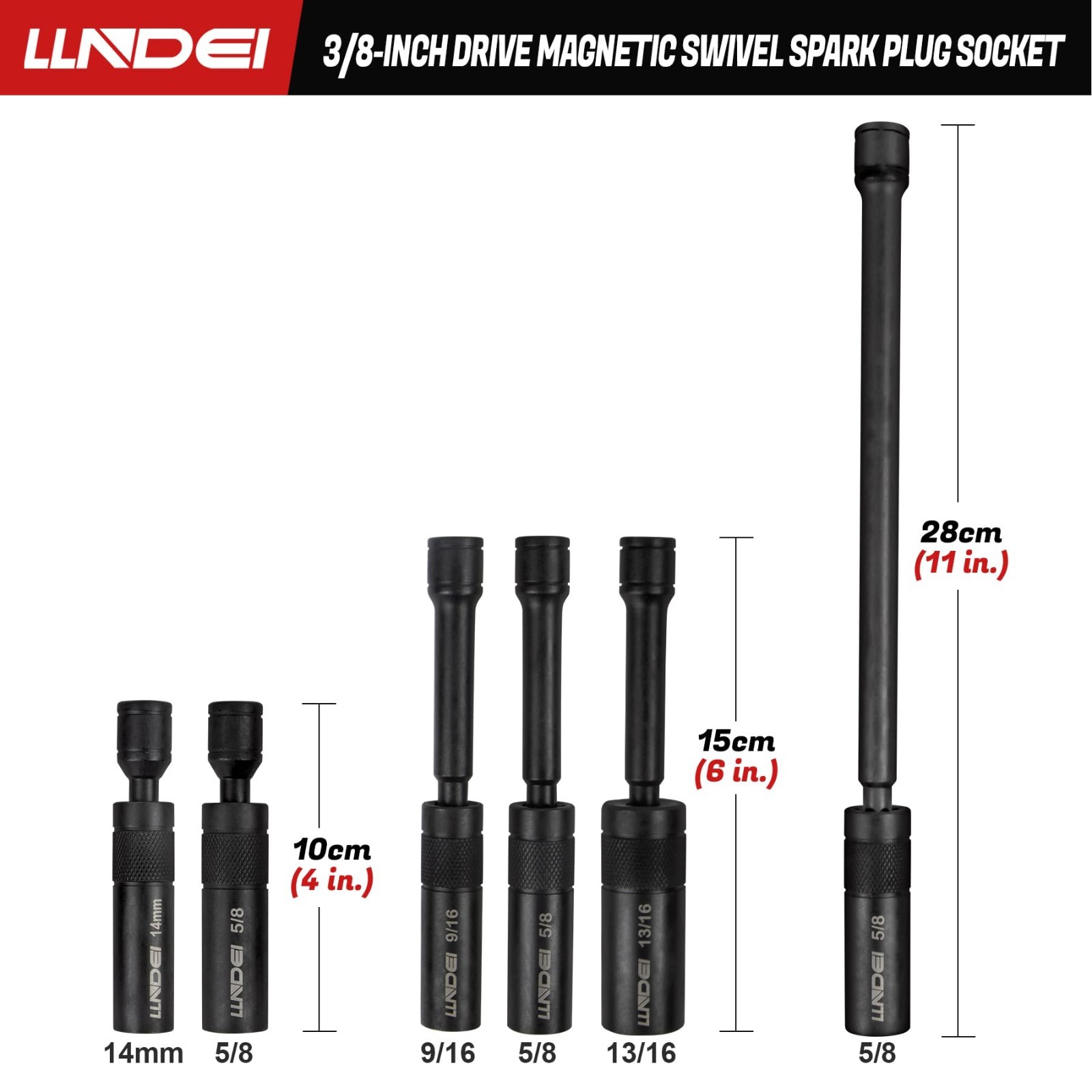 Magnetic Swivel Spark Plug Socket Set – 3/8″ Drive, 14MM, 5/8″, 9/16″, 13/16″ Si