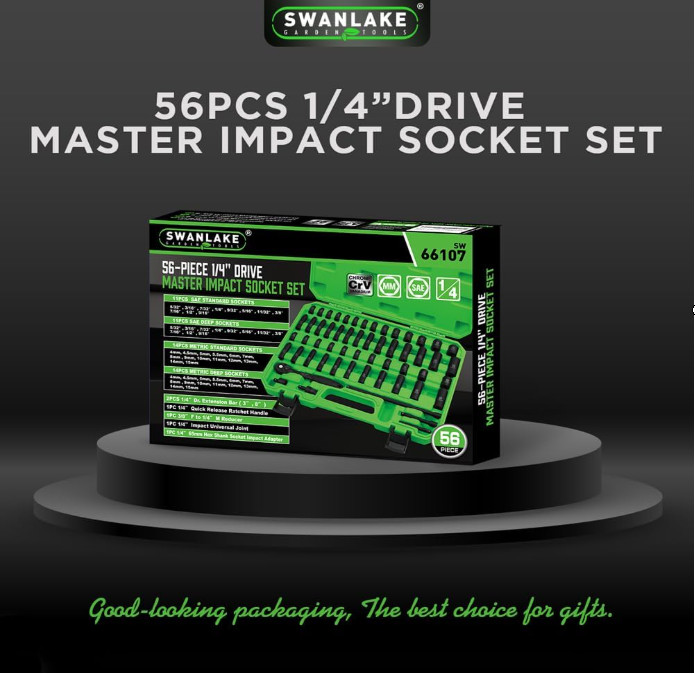 1/4″Inch Drive Impact Socket Set, 56-Pcs Standard SAE and Metric, 6 Point, Cr-V
