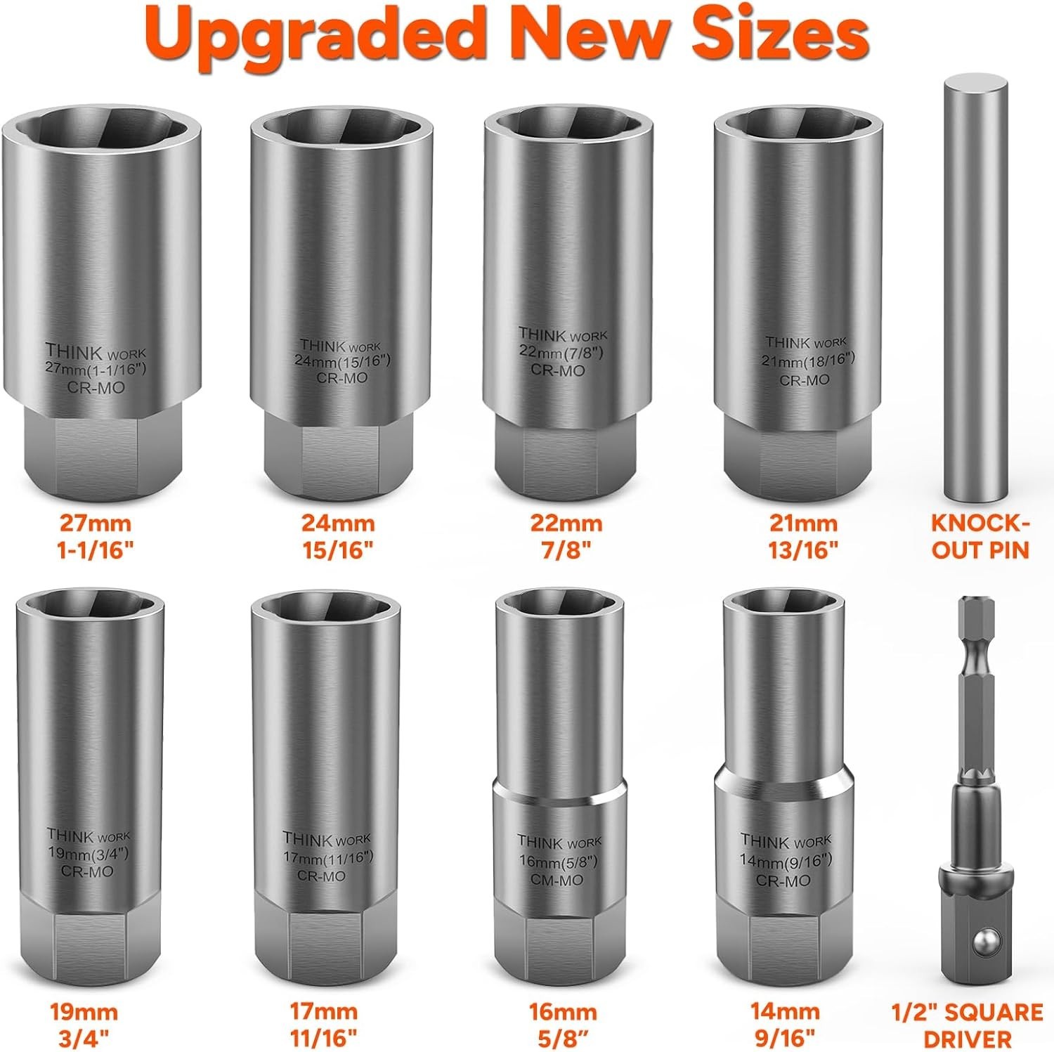 THINKWORK 1/2 Inch Drive Lug Nut Extractor Set, Large Sizes, 10pcs Wheel…