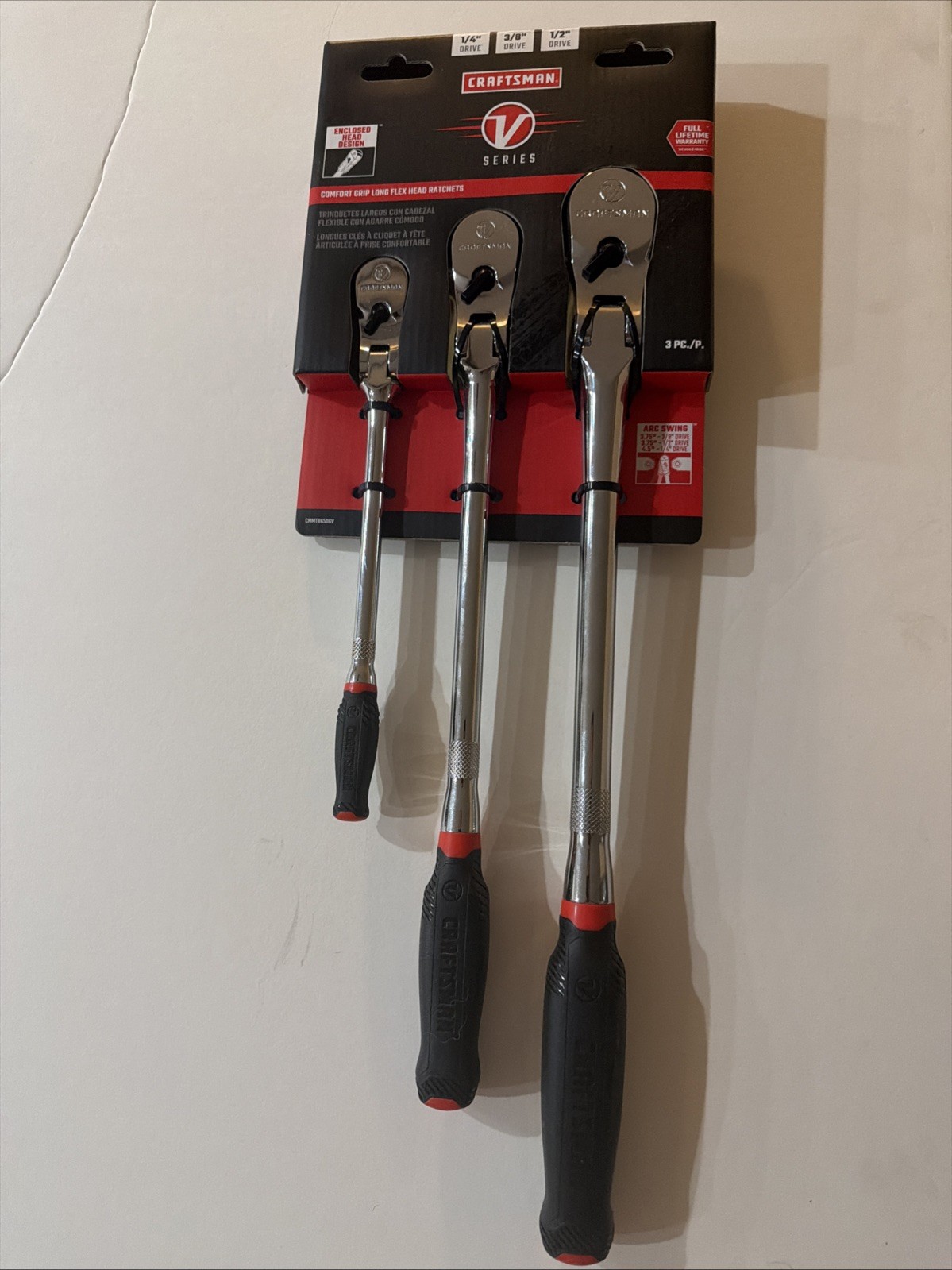 CRAFTSMAN V-Series 3 Piece Ratchet Set, Flexible Head 1/4, 3/8, 1/2 (CMMT86506V)