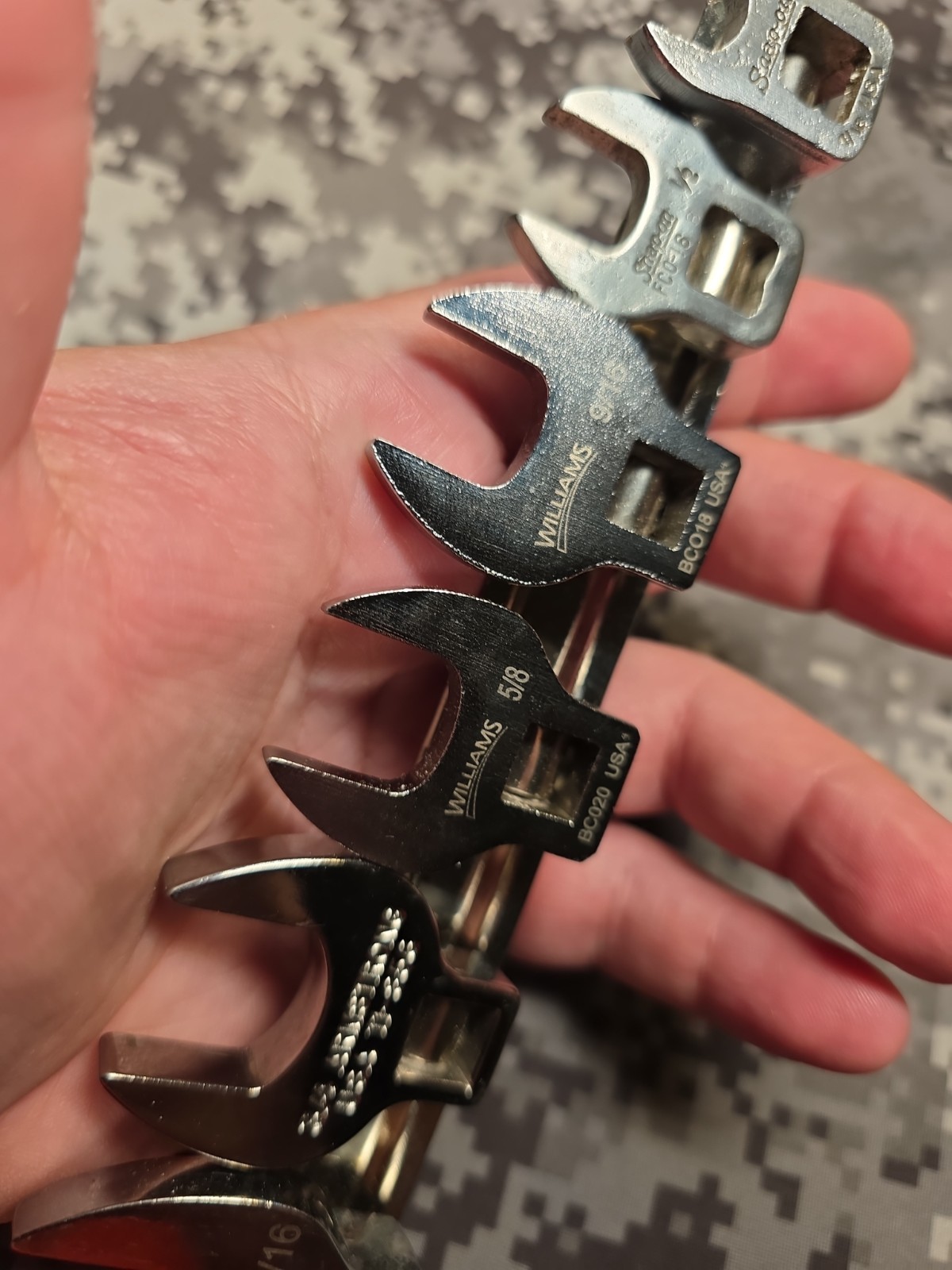 SNAP-ON ARMSTRONG WILLIAMS SAE CROW FOOT SET 7/16 1/2 9/16 5/8 3/4 AND 13/16″