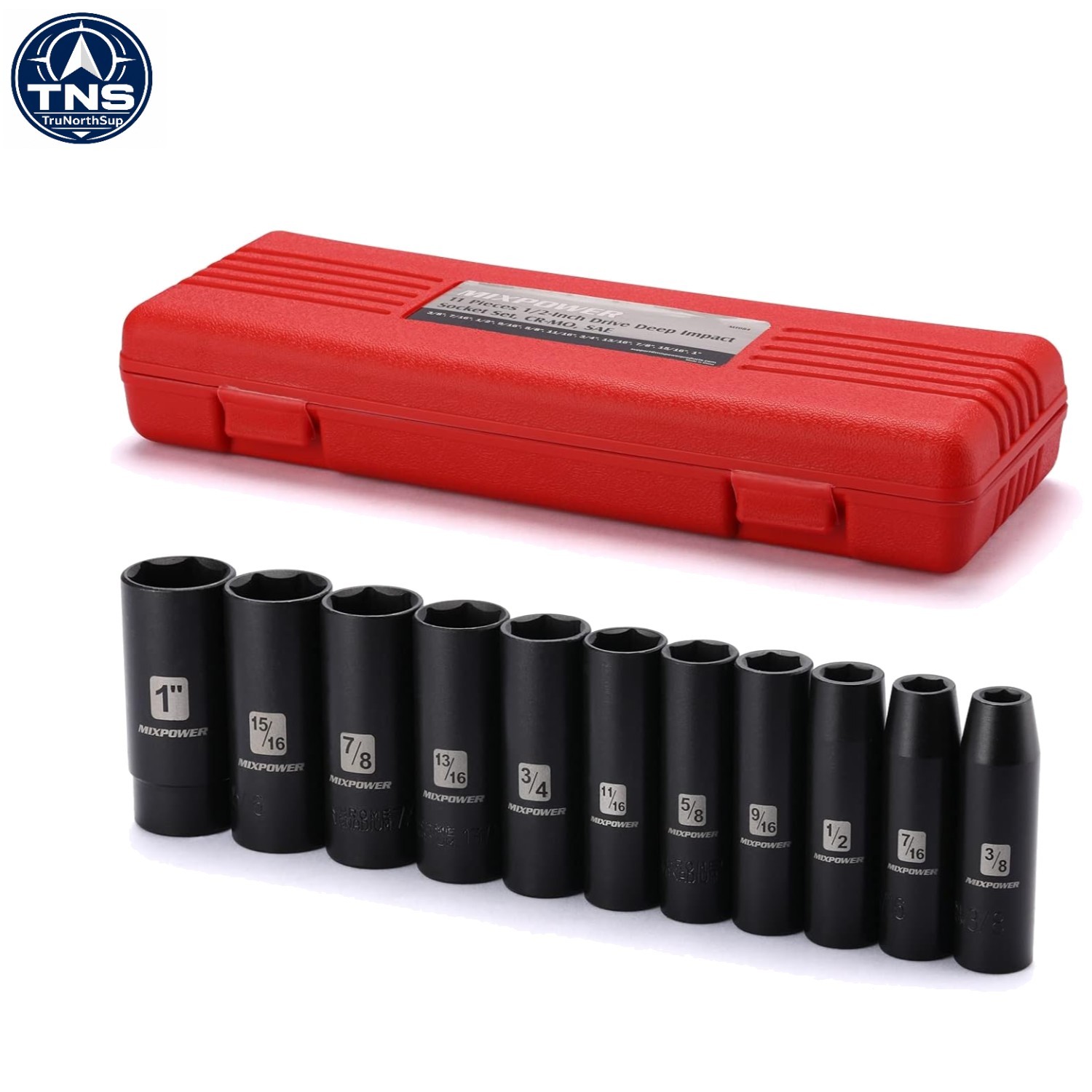 Durable 11-Piece Deep Impact Socket Set 1/2-Inch Drive with Laser Markings