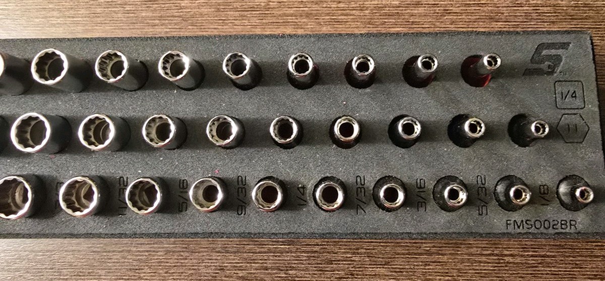 Snap-On 1/4″ Drive 12-Point SAE Socket Set PRO-FI Foam Organization 1/8–5/8″ USA