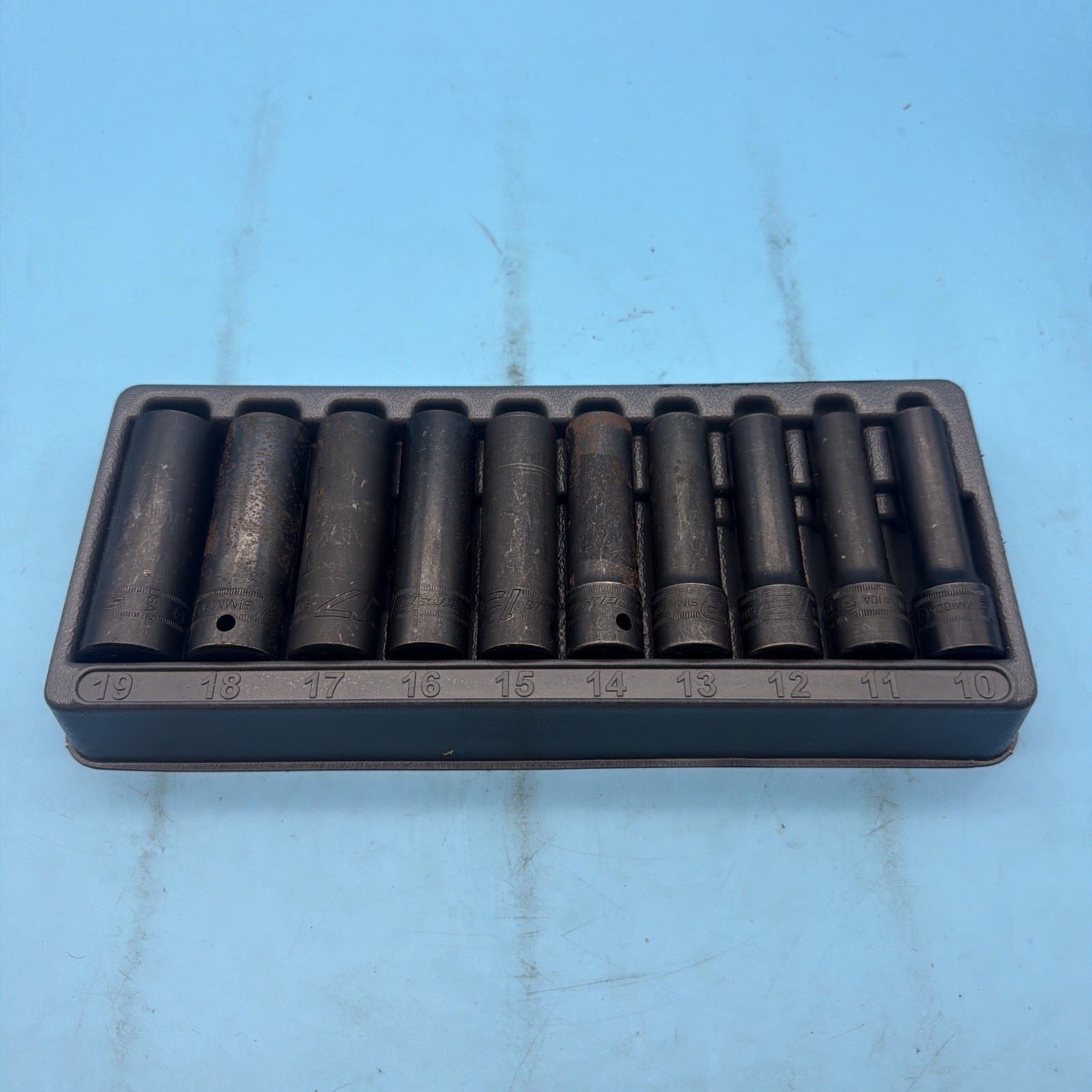 Snap On 310SIMMYA 10pc 1/2″ Drive Metric DEEP Impact Socket Set USA 10-19mm