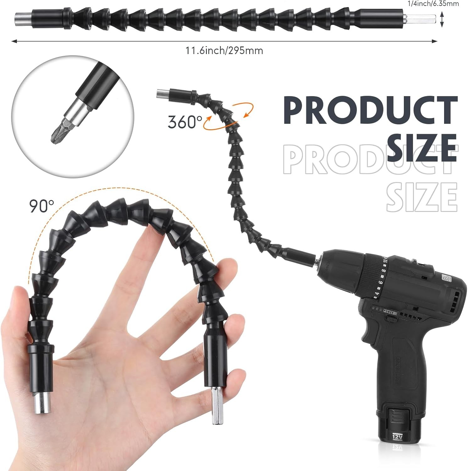 14 Pcs Flexible Drill Bit Extension Set 1/4 Inch Hex Shank Bendable Berry