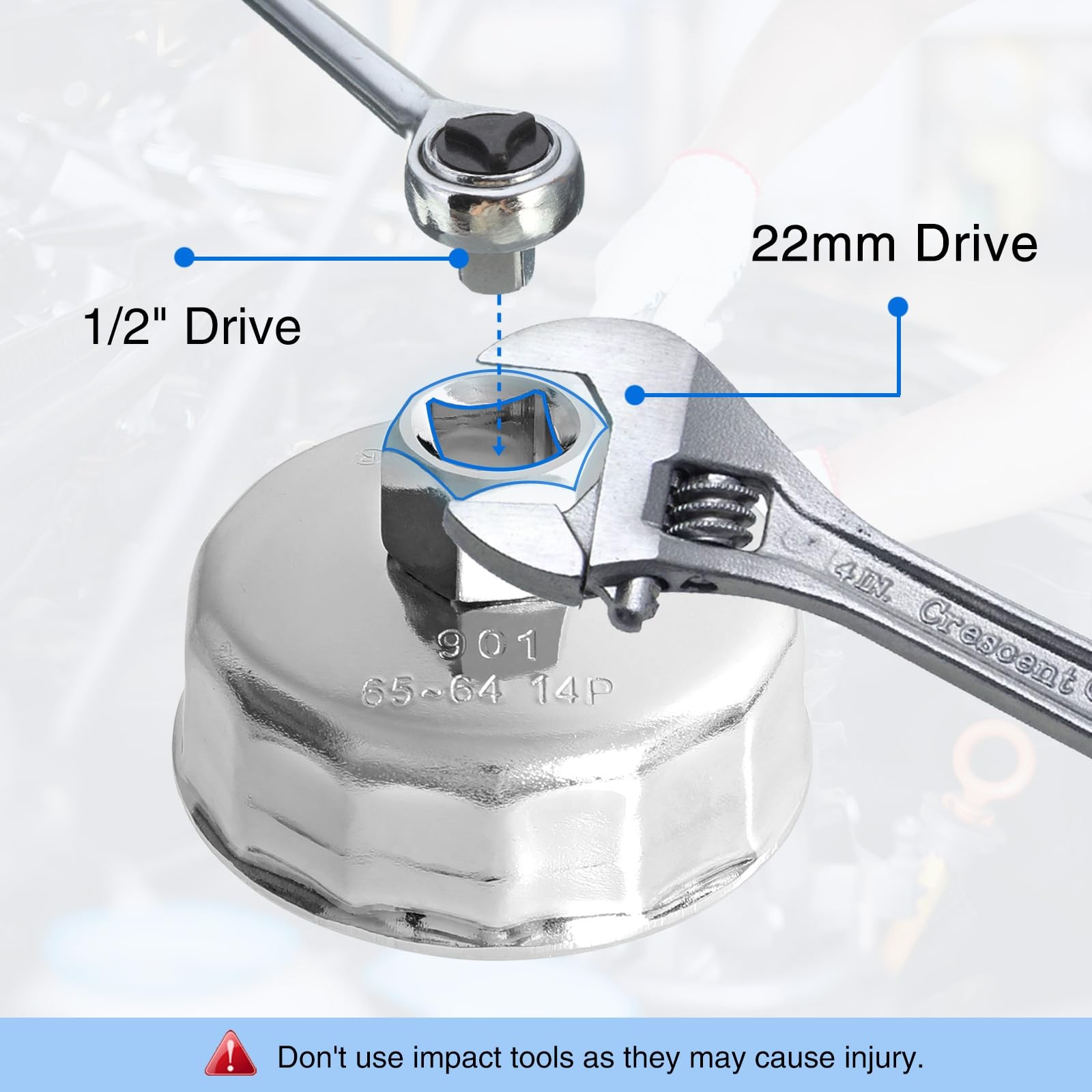 64-65Mm Oil Filter Wrench: 14 Flutes Oil Filter Removal Tool Compatible with Wix