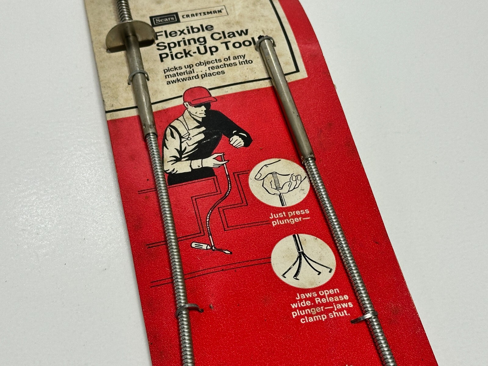 NOS Sears Craftsman 41322 USA Flexible Spring Claw Pick-Up Tool w/ Original Back