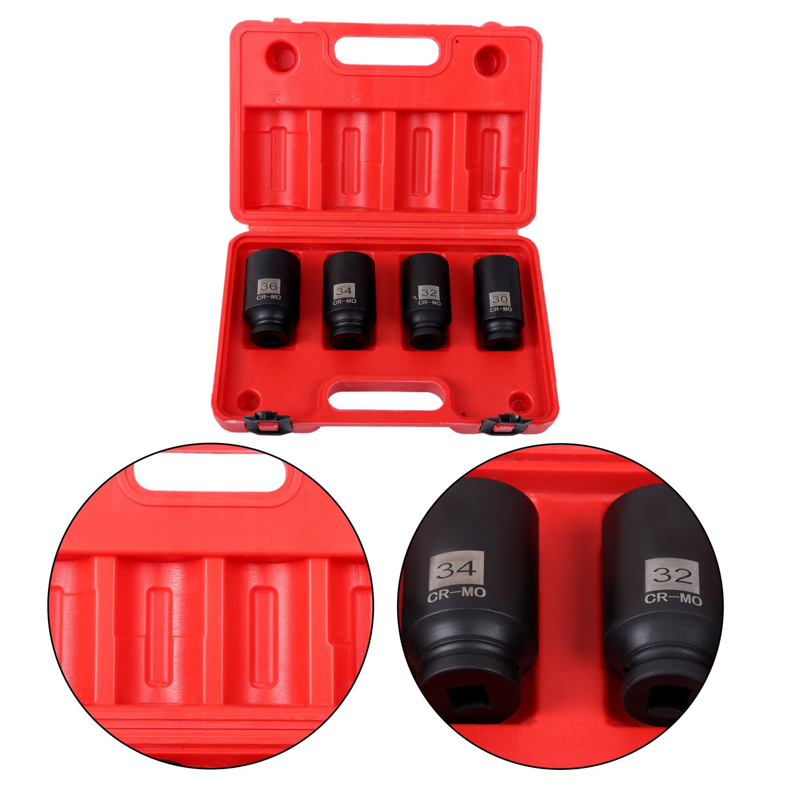 4pcs 1/2″ Drive Deep Spindle Axle Nut Socket Set 30mm 32mm 34mm 36mm 12pt w/ Box