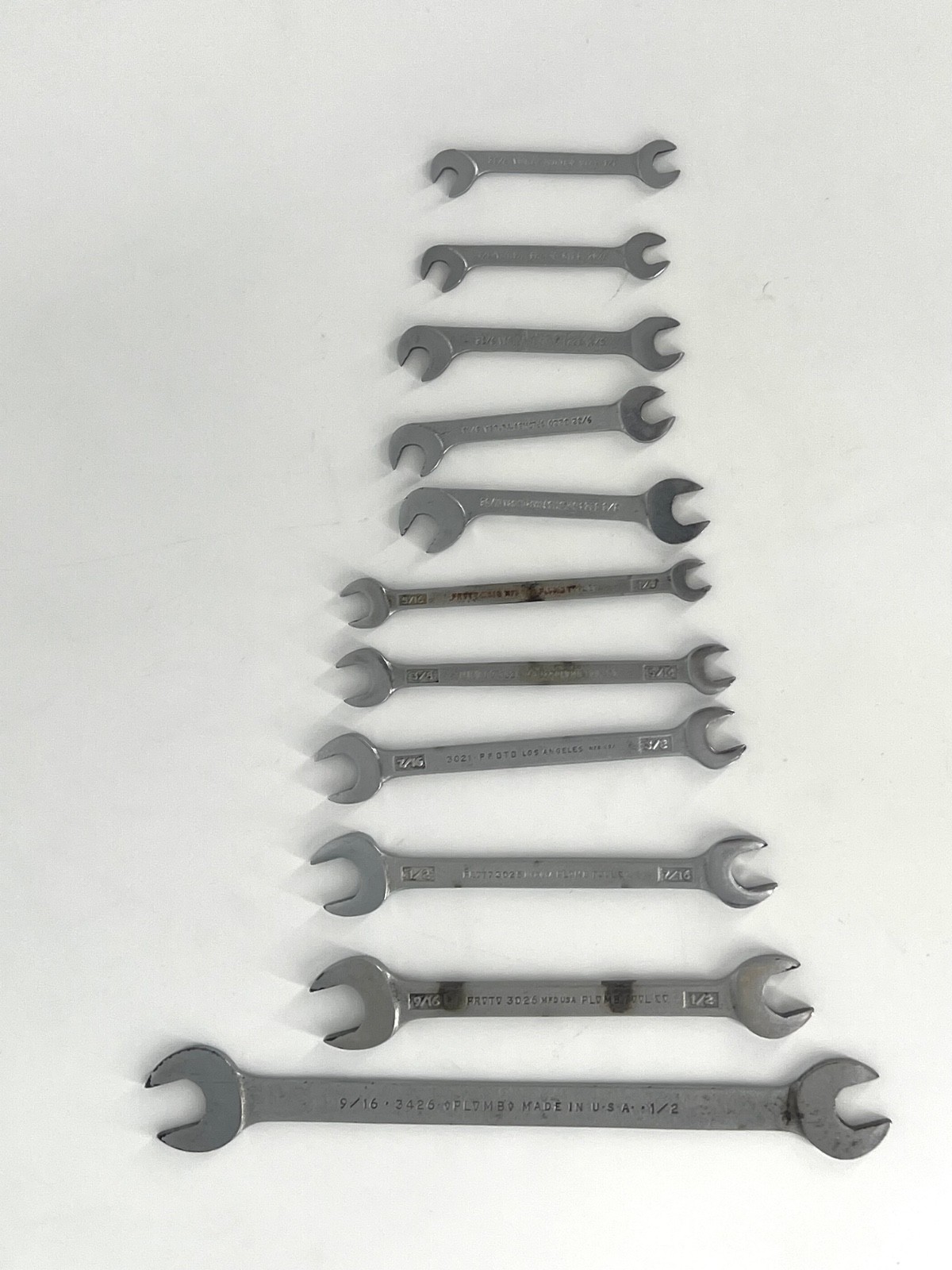 Vintage PLVMB PLOMB PROTO Open End Wrench Set 11pc Midget Ignition Tappet SAE