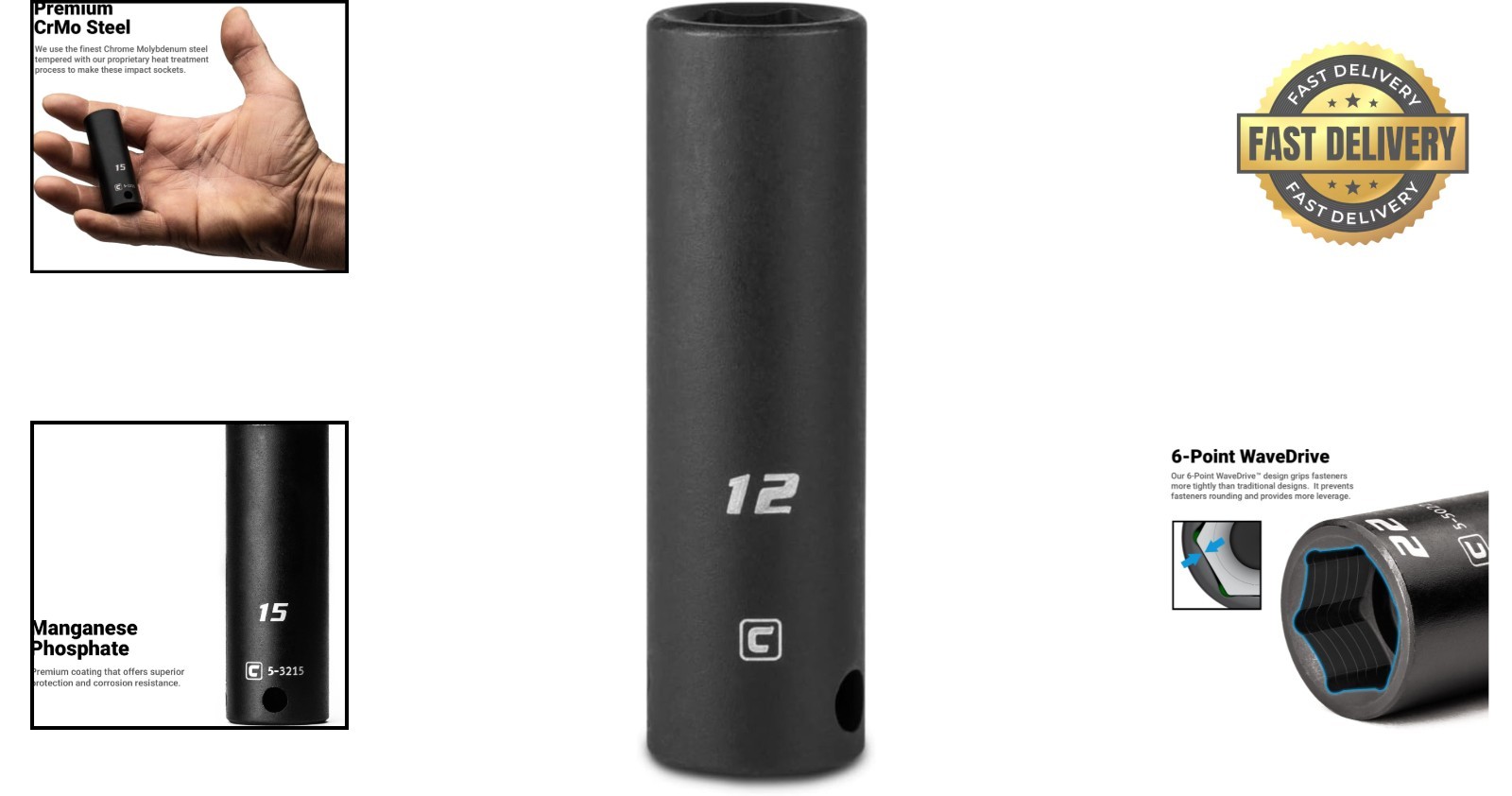 Durable 12 mm Deep Socket with Manganese Phosphate Coating – 3/8 Inch Drive