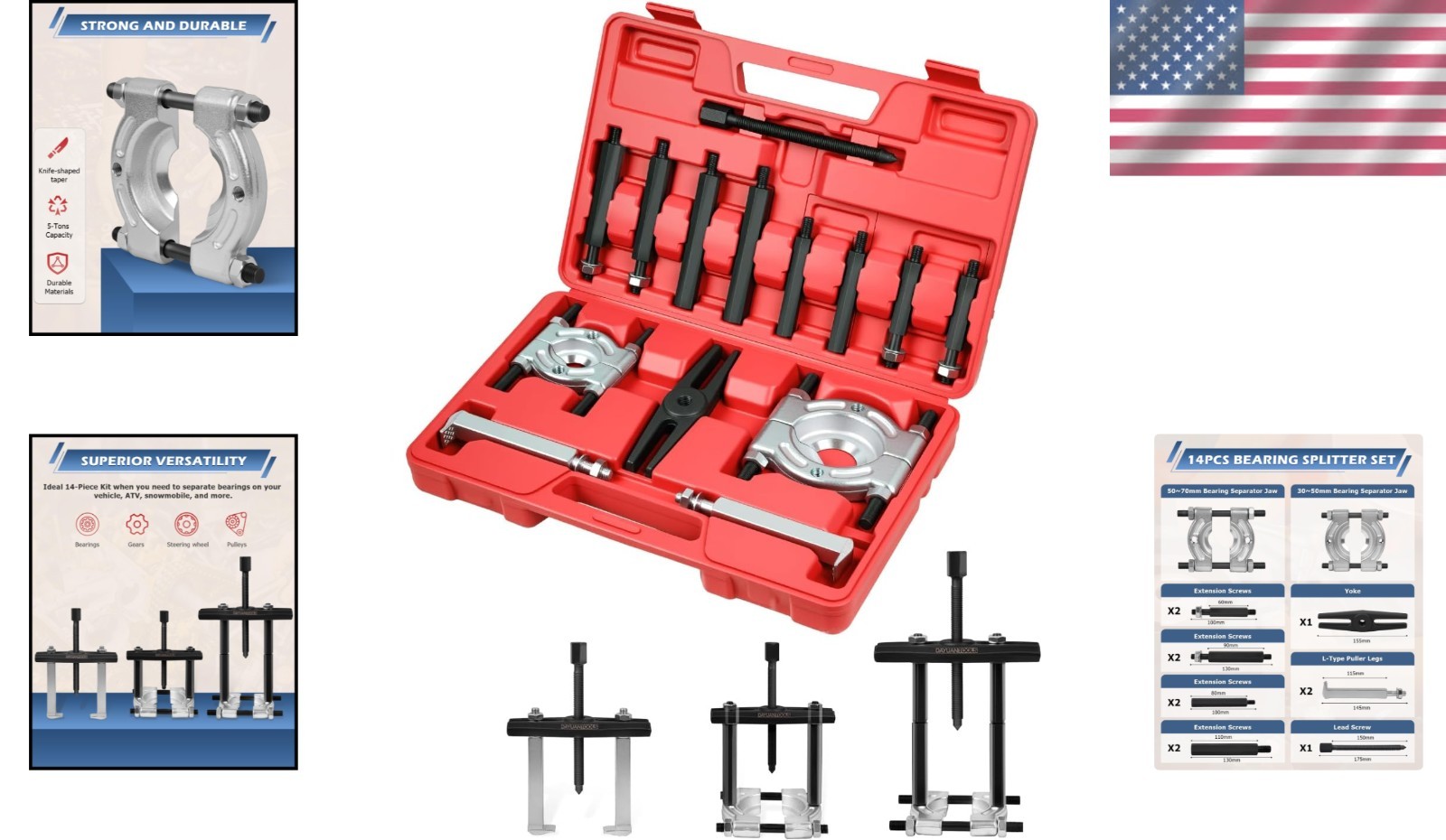 Professional 14-Pc Bearing Separator Set with Drop-Forged Steel Construction