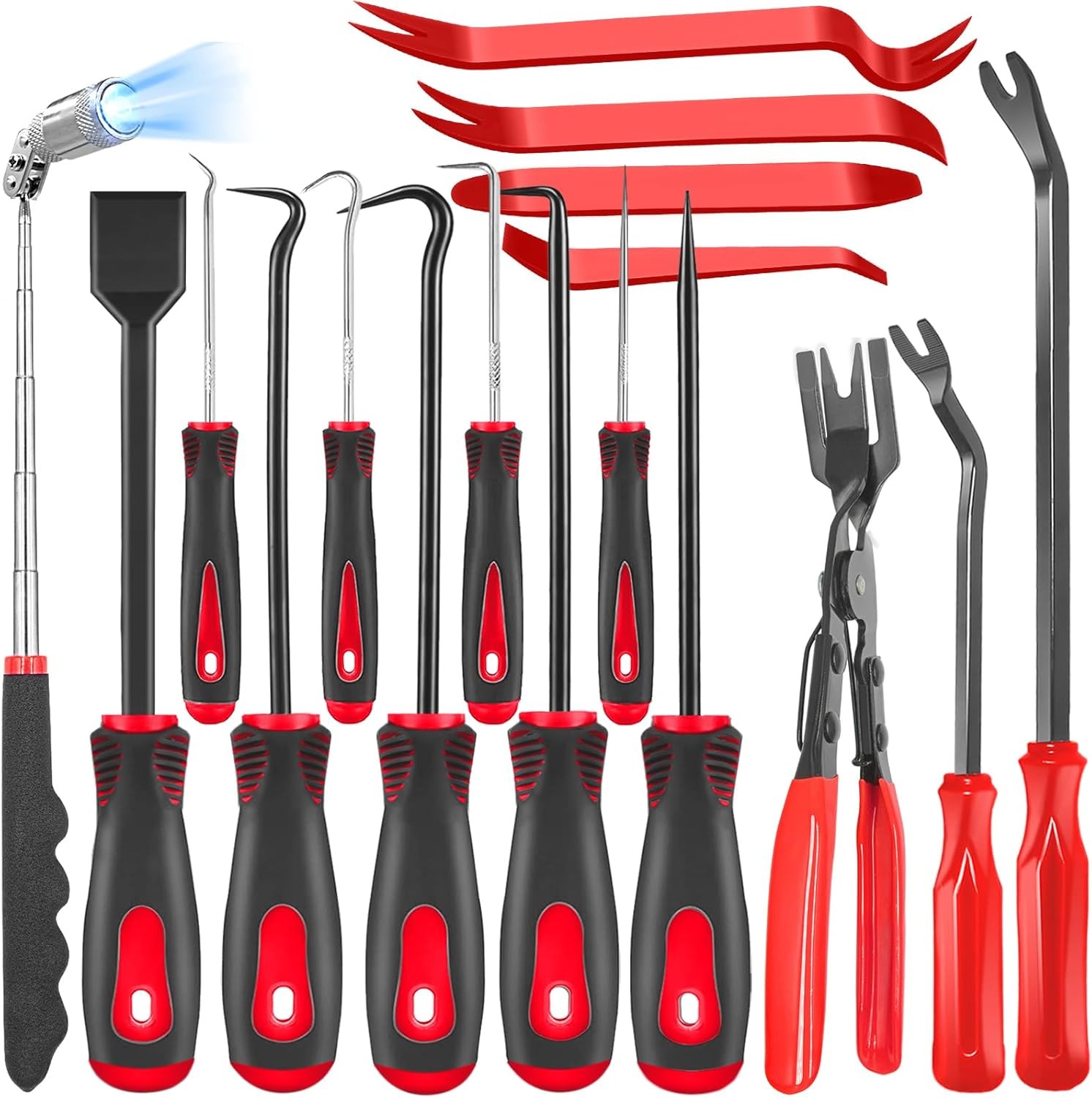 17 Pcs Pick and Hook Set with Trim Removal Tool, Clip Pliers, Fastener Remover
