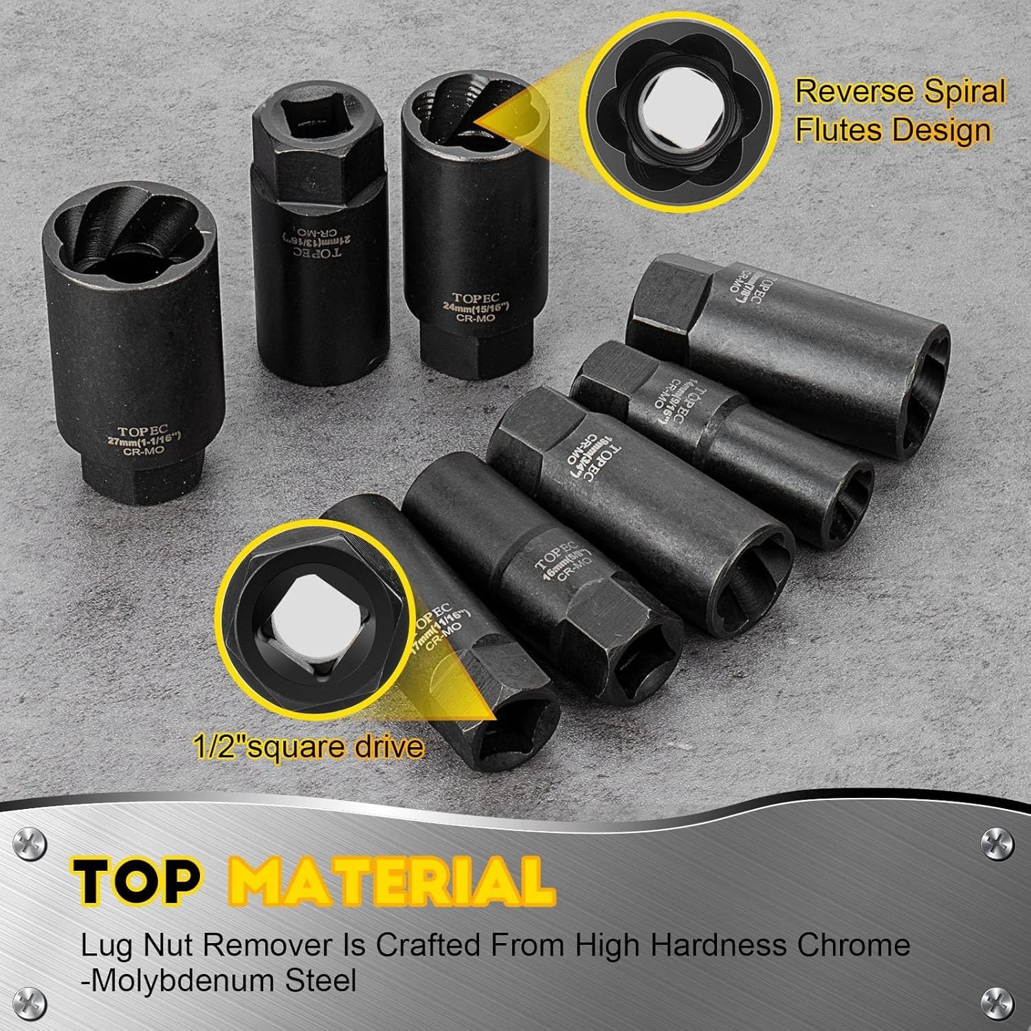 10PCS Deep Lug Nut Remover Heavy Duty, 1/2″ Drive Impact Wheel Lock Removal Kit,