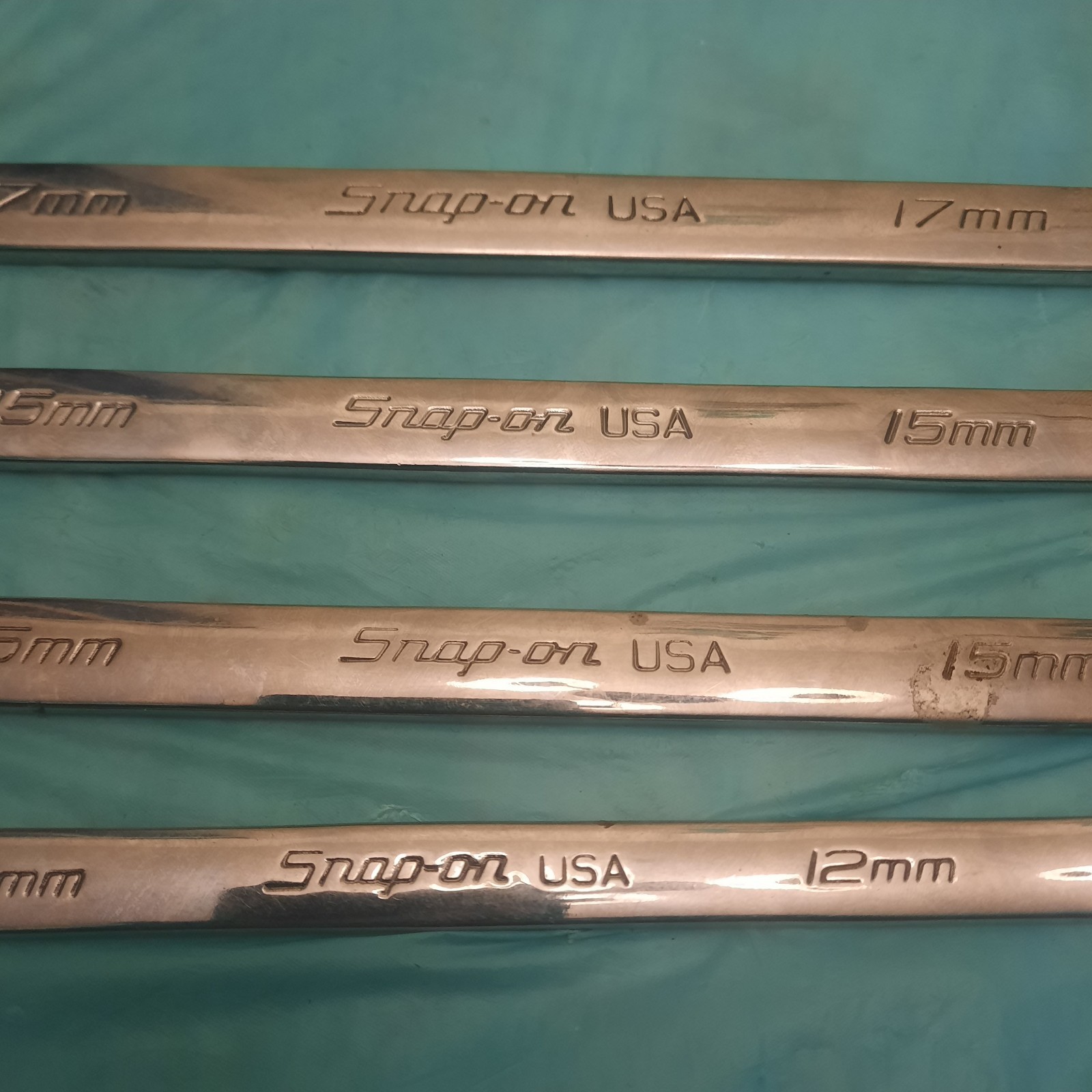 Snap-On SOEXM17, (2) SOEXM15, & SOEXM12 Flank-Drive Wrenches. 4 PC. USA.