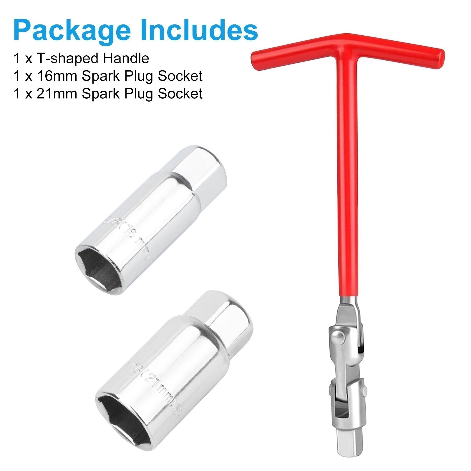 3PC Spark Plug Removal Tool 16 21mm T-Handle Flexible Spanner Socket Wrench Set