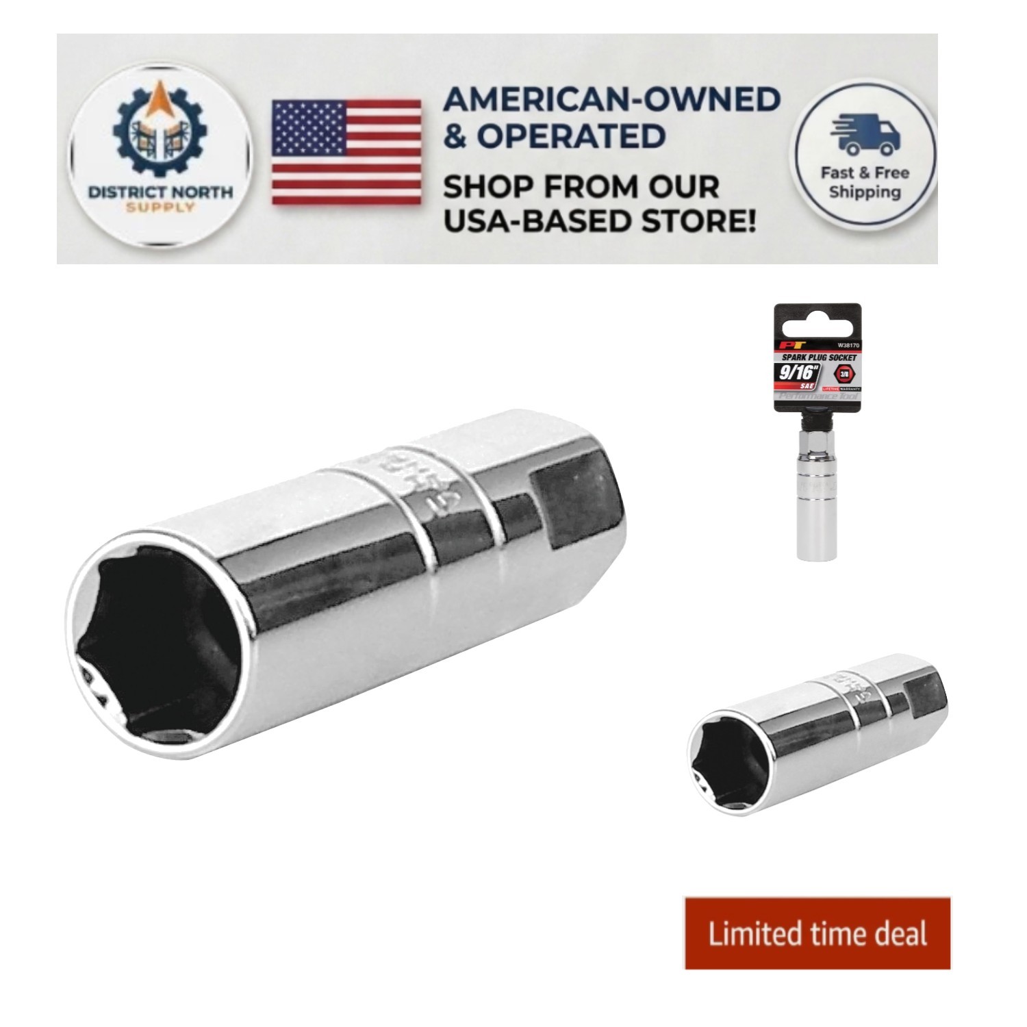 3/8-Inch Drive Spark Plug Socket, 9/16-Inch Chrome Vanadium Steel Durable Tool