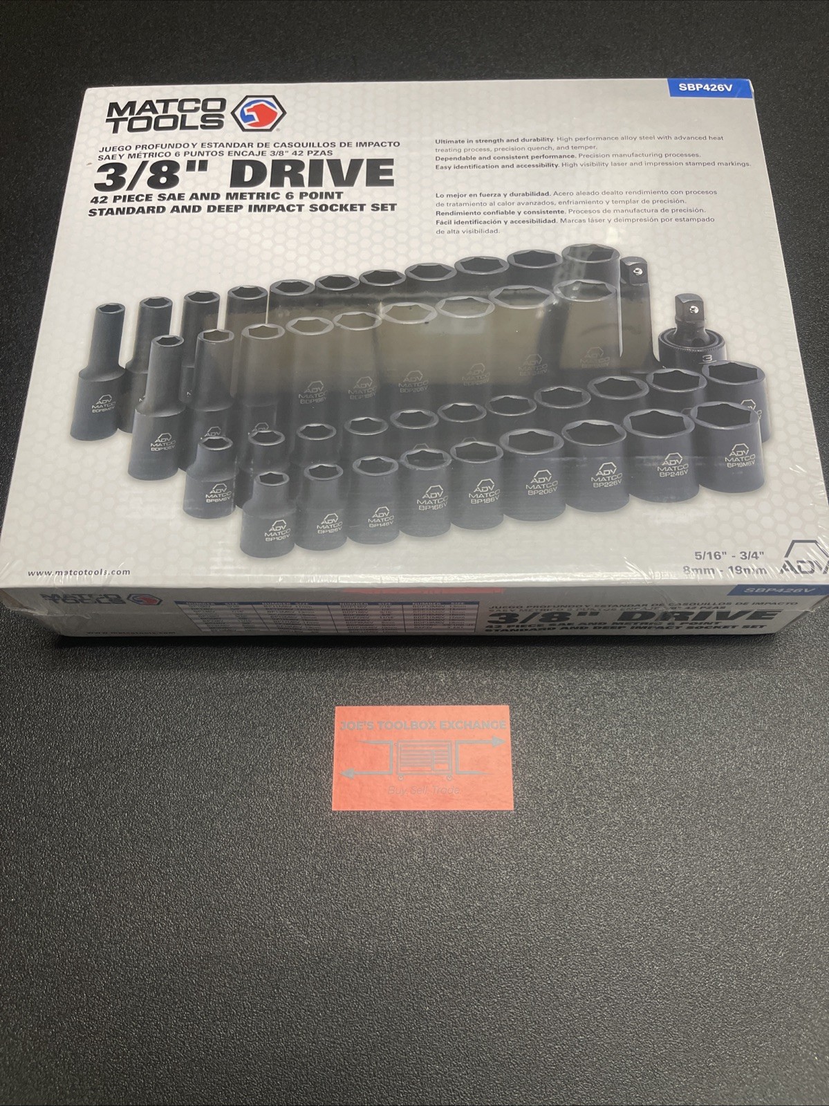 Matco Tools SBP426V 3/8″ Dr 42pc SAE & Metric 6Pt Standard & Deep Impact Socket