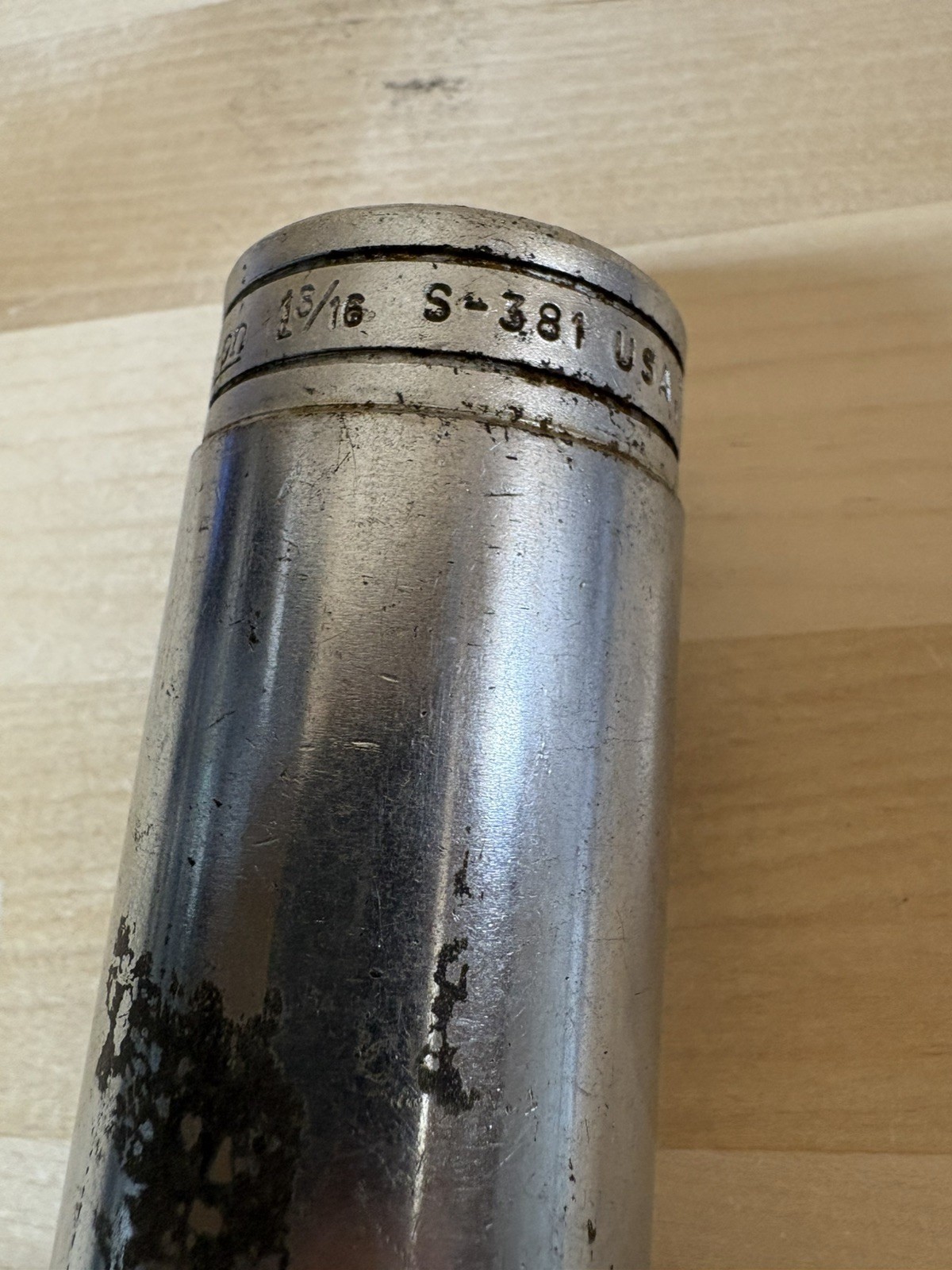 SNAP-ON TOOLS No. S-381 SAE Chrome 12pt Deep Flank Drive Socket 1-3/16″ U.S.A.