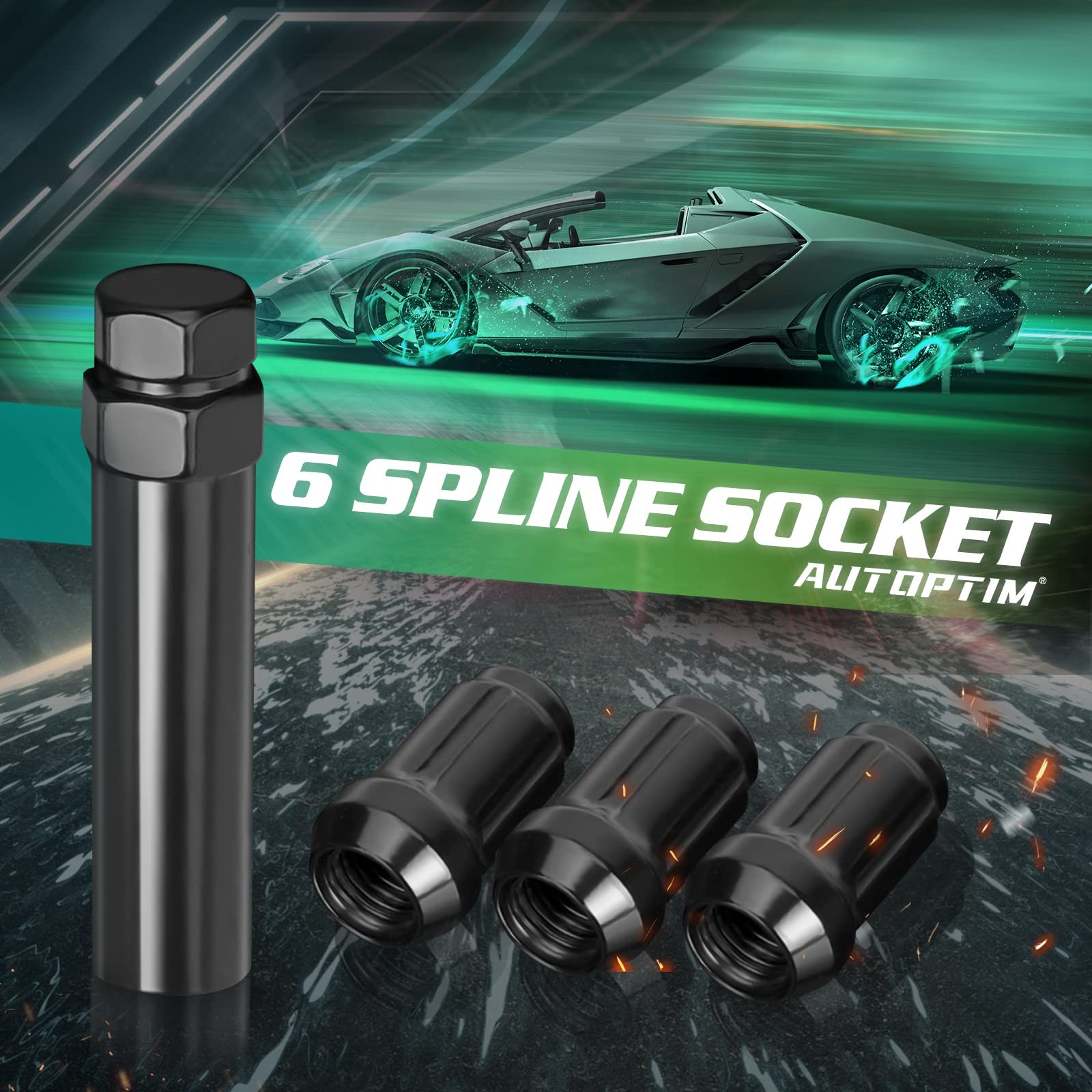 AUTOPTIM 6 Spline Lug Nuts Socket Key – 17mm Hex for 6 Spline, Black
