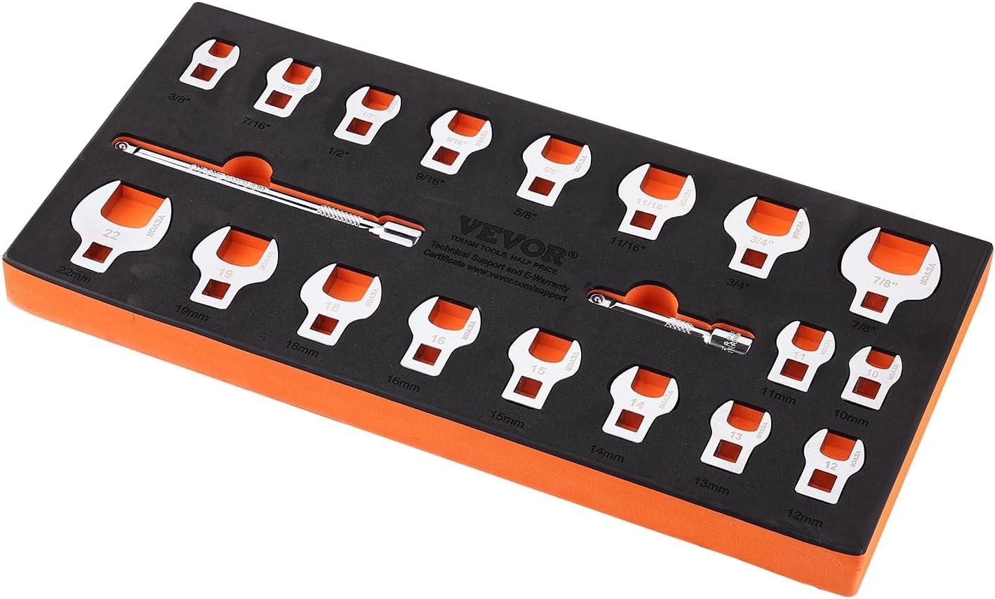 20-Piece Crowfoot Wrench Set – High-Strength 40Cr Steel with Organizer