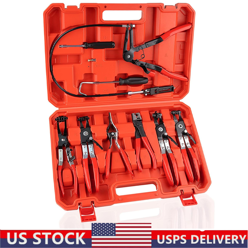 10Pc Hose Clamp Clip Remover Pliers Wire Long Reach Kit Fuel Oil Water Hose Tool