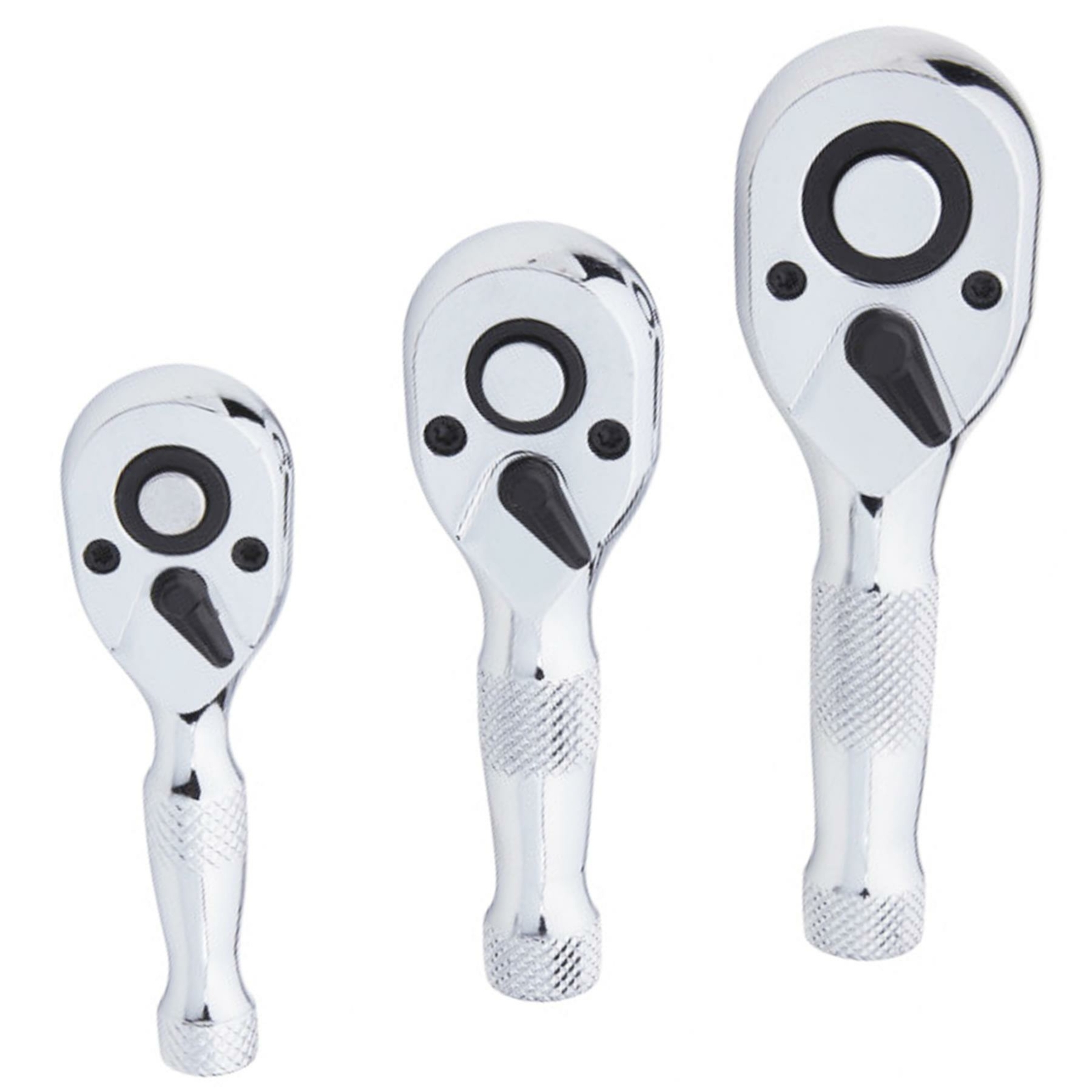 BlueSpot 3Pcs Stubby Ratchet Handle Set 1/4″ 3/8″ 1/2″ Short Socket Wrenches
