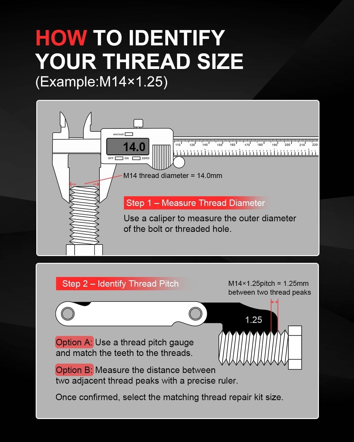 M14×1.25 Helicoil Thread Repair Kit for Spark Plug, Metric M14 Helicoil kit w…