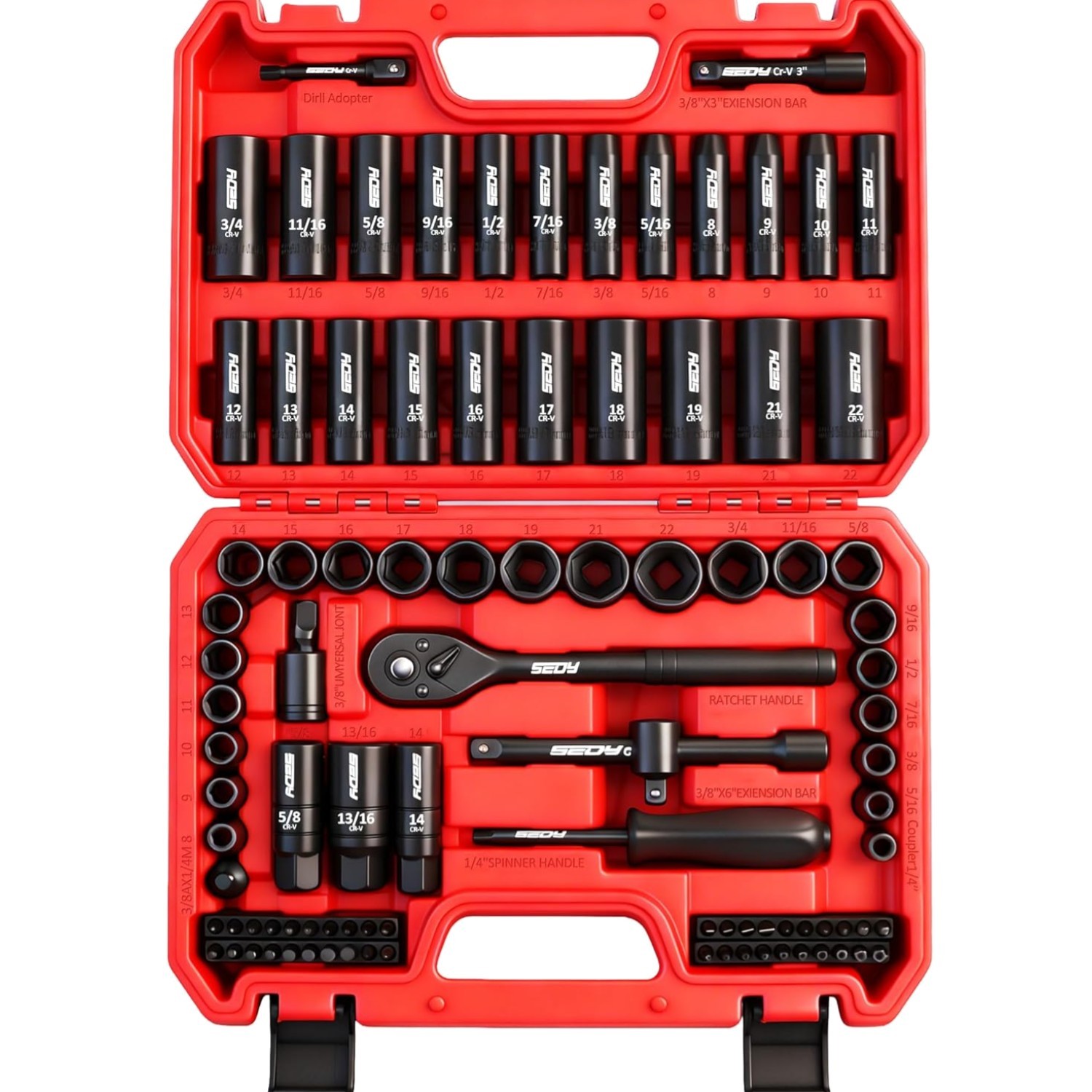 96-Piece 3/8″ Drive Impact Socket Wrench and Bit Set, SAE 5/16”-3/4” & Metric…