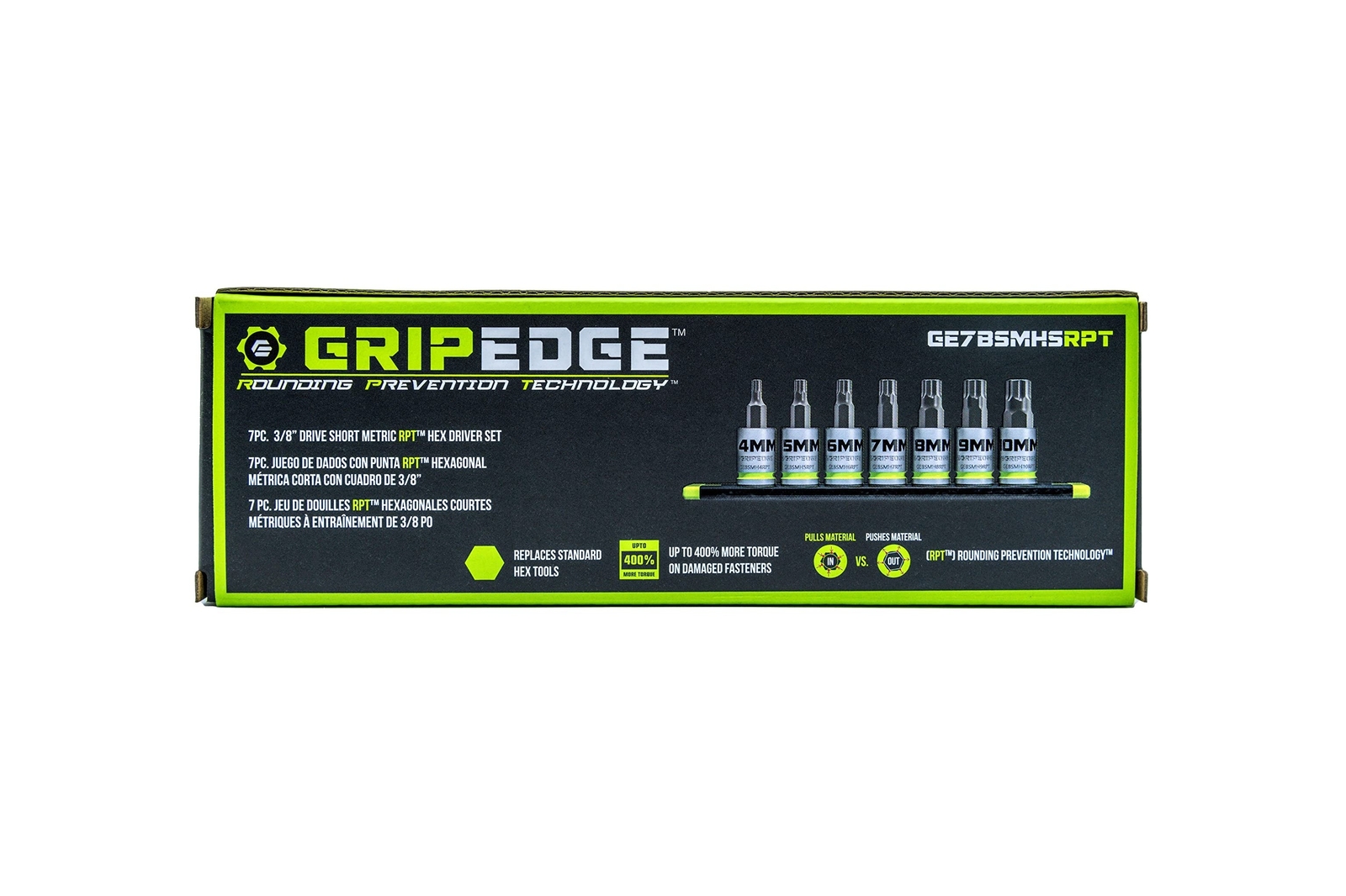 GRIPEDGE HEX Bit Socket Set | 7-PC – 3/8» Drive Short Metric RPT Hex Driver …