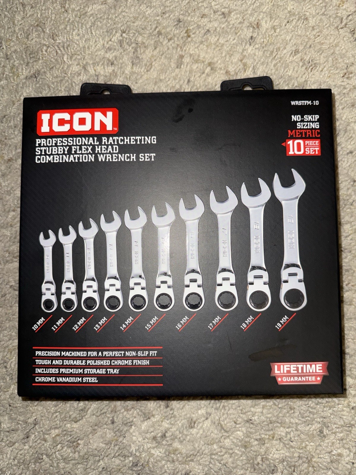 (WRSTFM-10) Icon Ratcheting Stubby Flex Head Wrenches (METRIC) 10-Piece Set