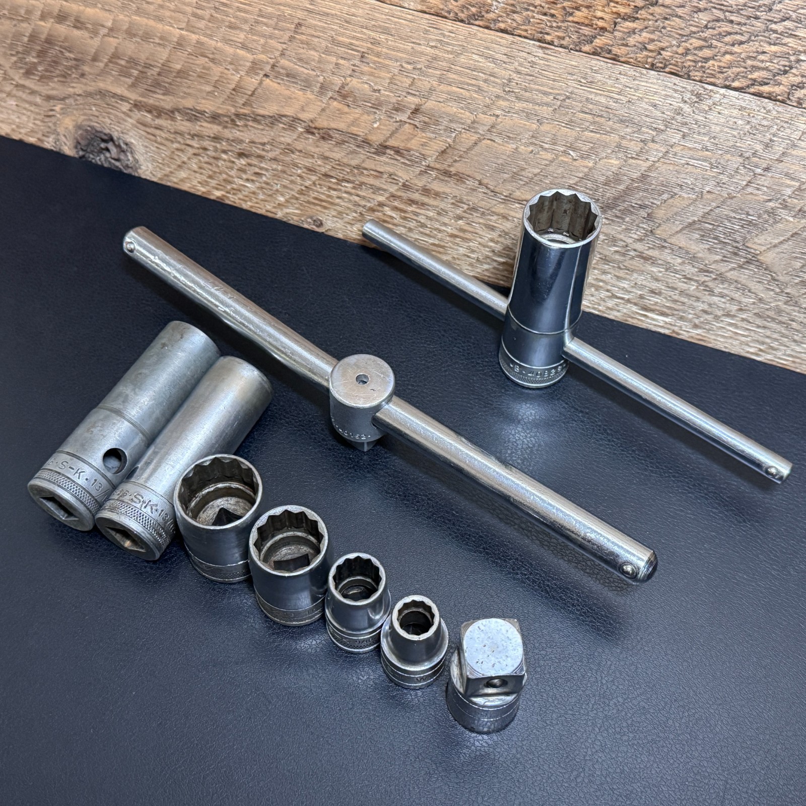 S-K Tools 1/2 Drive Socket Lot 12PT SAE Deep STD T-Handle Breaker Bar Cross Bar