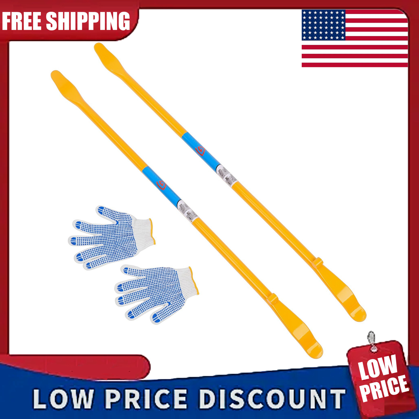 2-Pack Tire Mount and Demount Iron Tubeless Tire Removal Tool 41 inch in Yellow