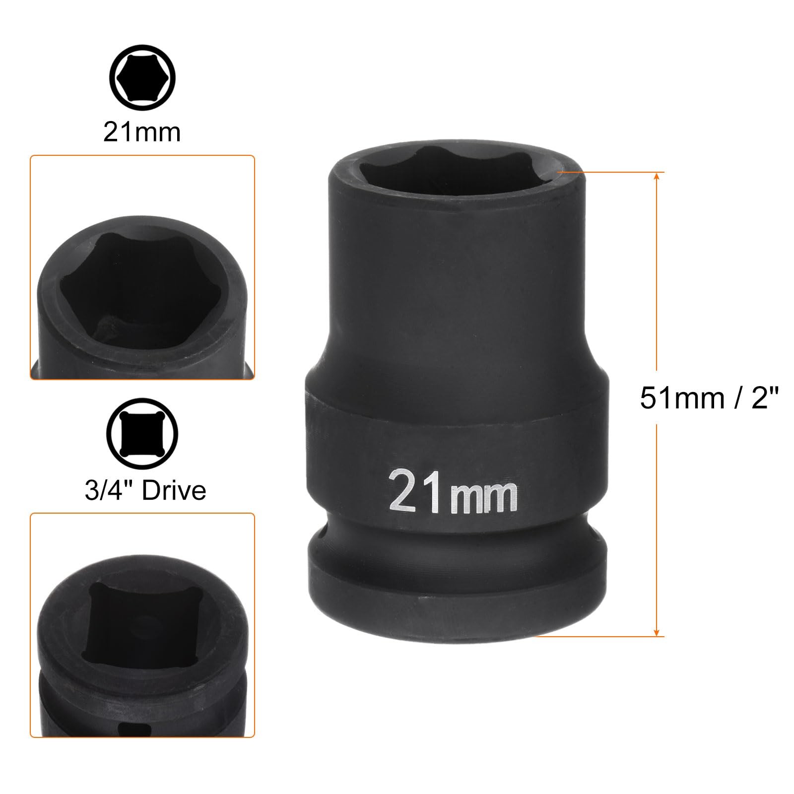 HARFINGTON 6-Point Impact Socket 3/4″ Drive 21mm Metric 40Cr Alloy Steel