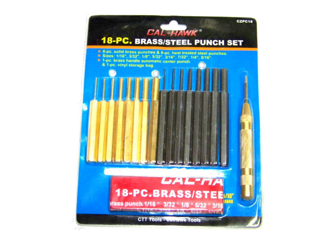 18 pc Brass and Steel Transfer Punch Set with Automatic Center Pin Punch