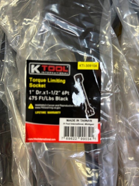 KTI-30910A Torque Limiting Socket 1-1/2” Hex 475 Ft Lb 1” Drive Black KTI-30910A