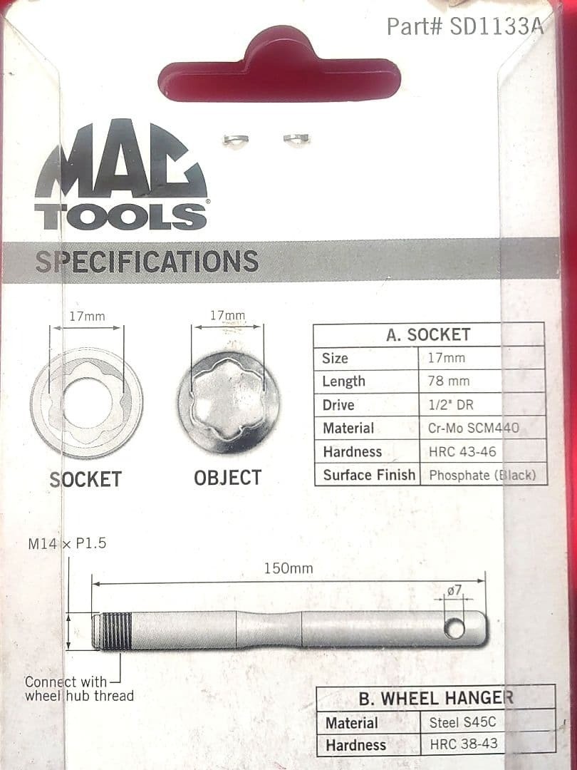 Mac Tools SD1133A Mercedes Wheel Nut Socket and Hanger [Unused]