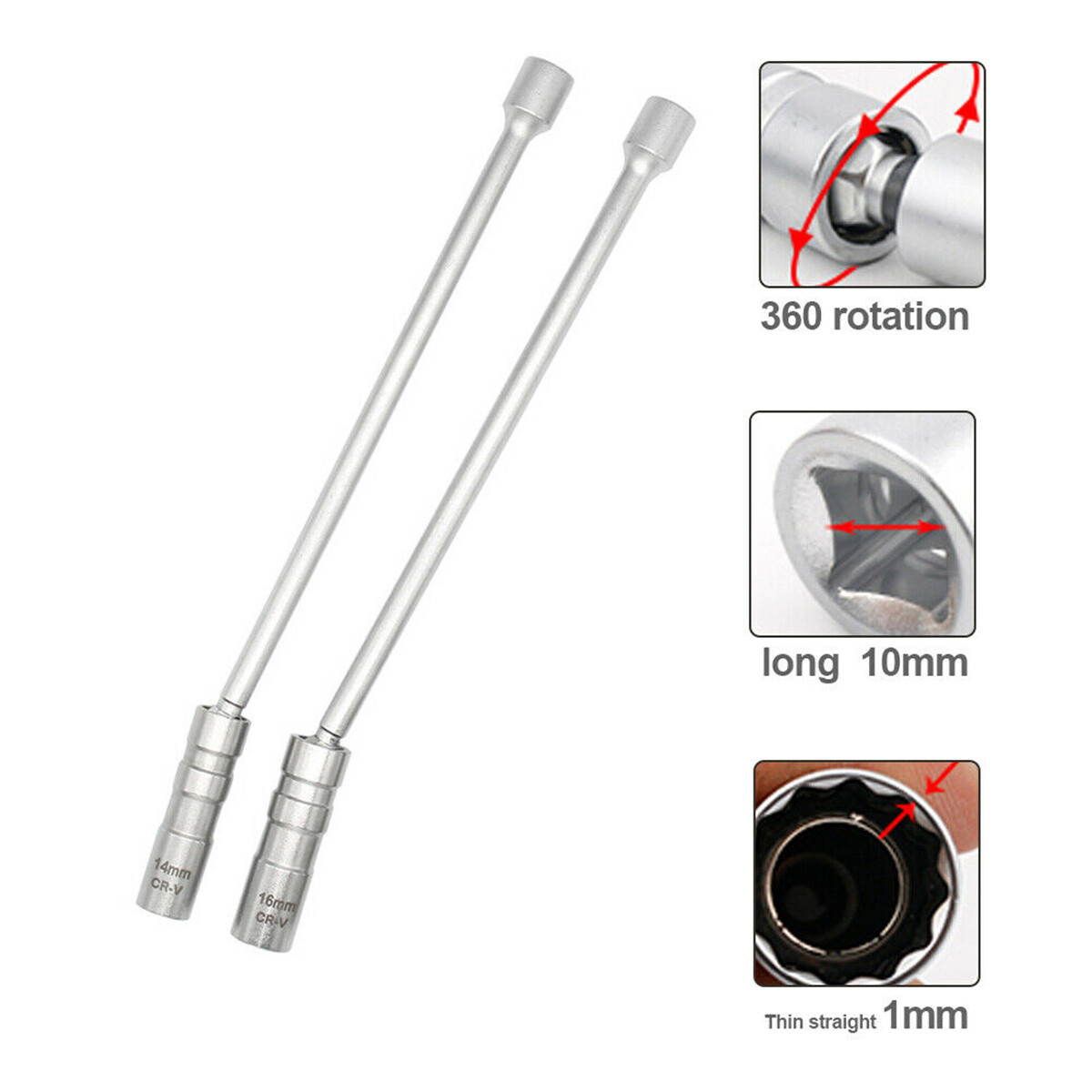 14mm 16mm Magnetic Thin Wall Spark Plug Socket Removal Tool Universal Joint 12pt