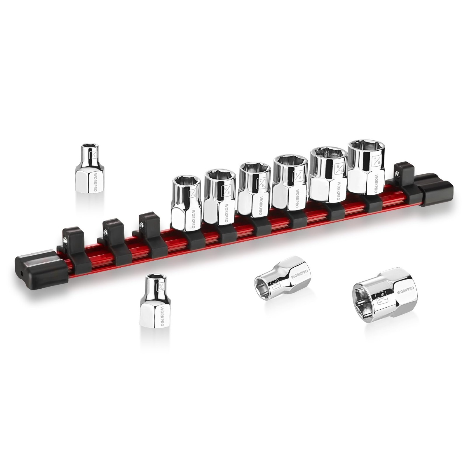 10-Piece 3/8″ Drive Socket Set – SAE CR-V, 6-Point Standard & Shallow Sockets, O