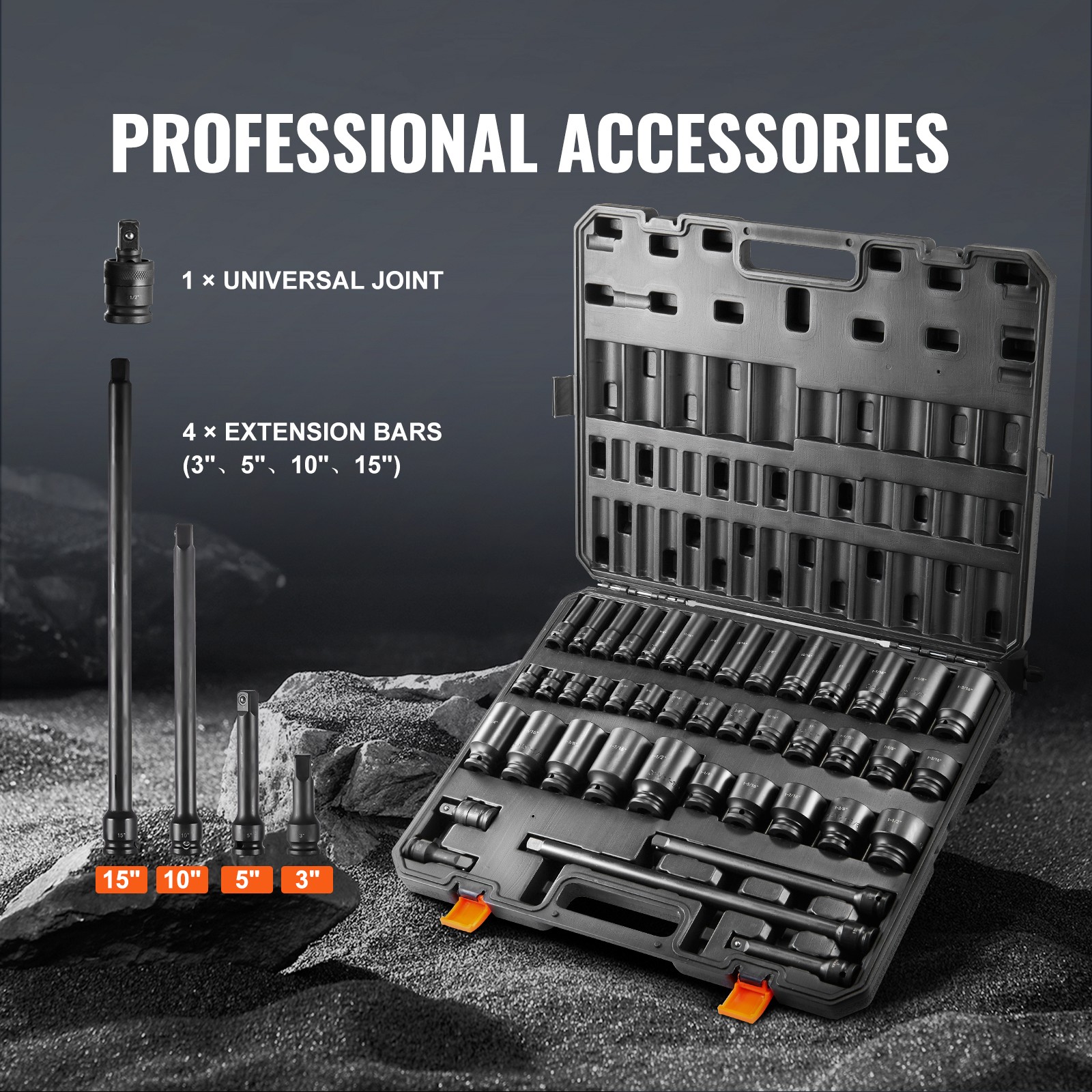 Uimoso 43-Piece 6-Point Impact Socket Set with 1/2in Drive and Ratchet Tool Kit
