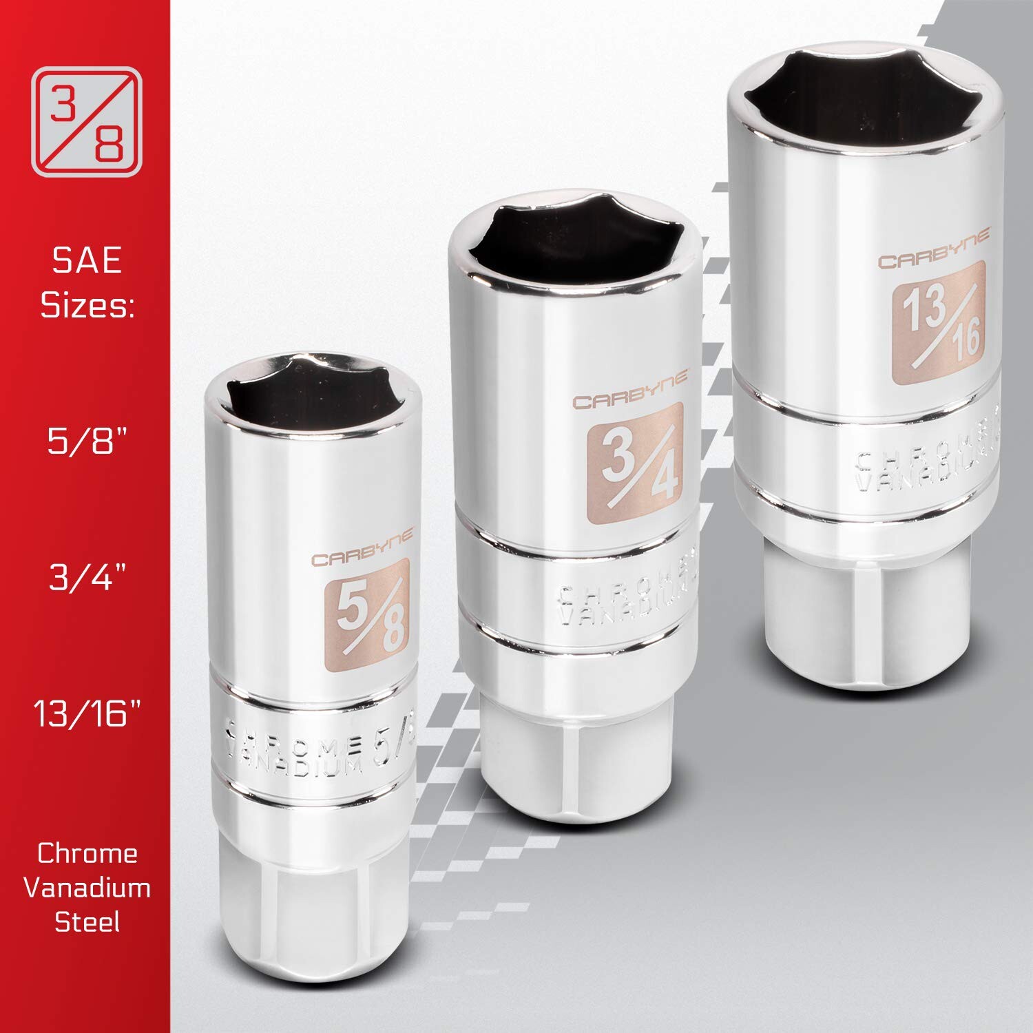 CARBYNE 5 Piece Spark Plug Socket Set, High Visibility 3/8-Inch Drive SAE & M…