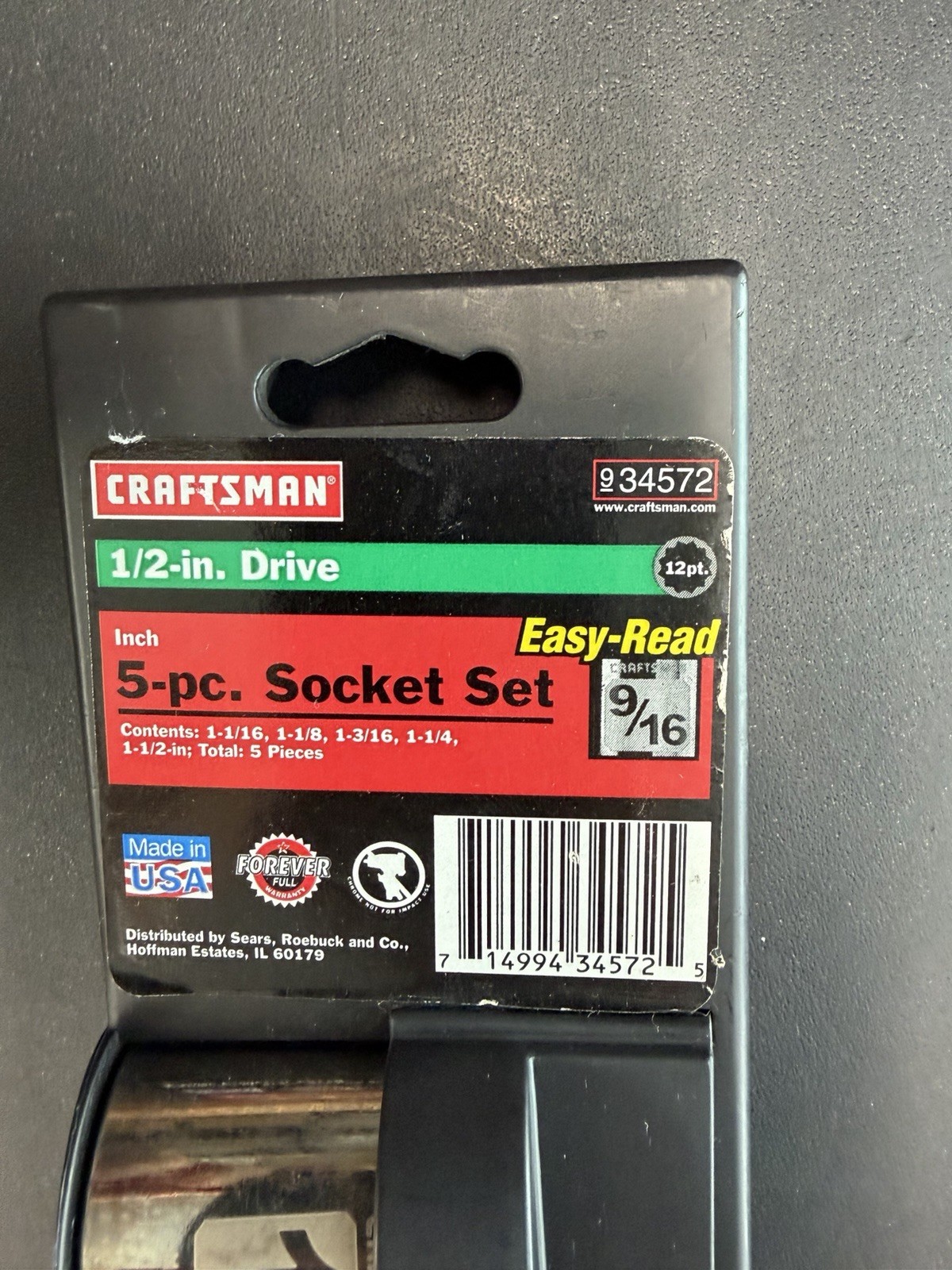 Craftsman USA 5-Piece Socket Set 1-1/16” – 1-1/2” Easy Read # 34572