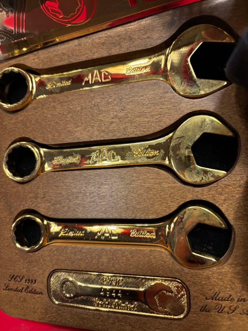 MAC Tools Limited Set of 3 24K Gold Plated SPanners Made in 1993 with StICker