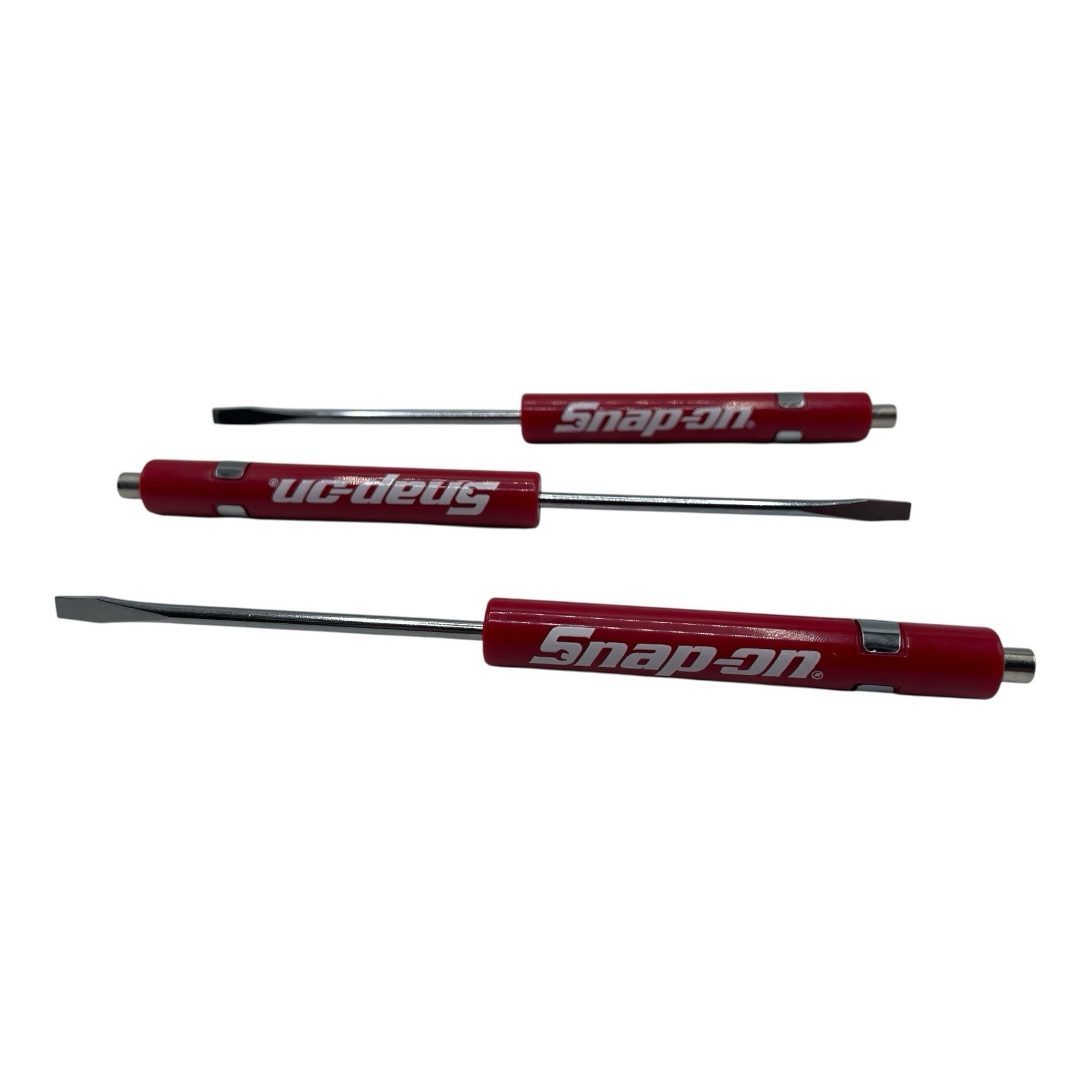 3 Pack Snap On Red Pocket Screwdriver Set Flat Tip Blade and Magnetic End