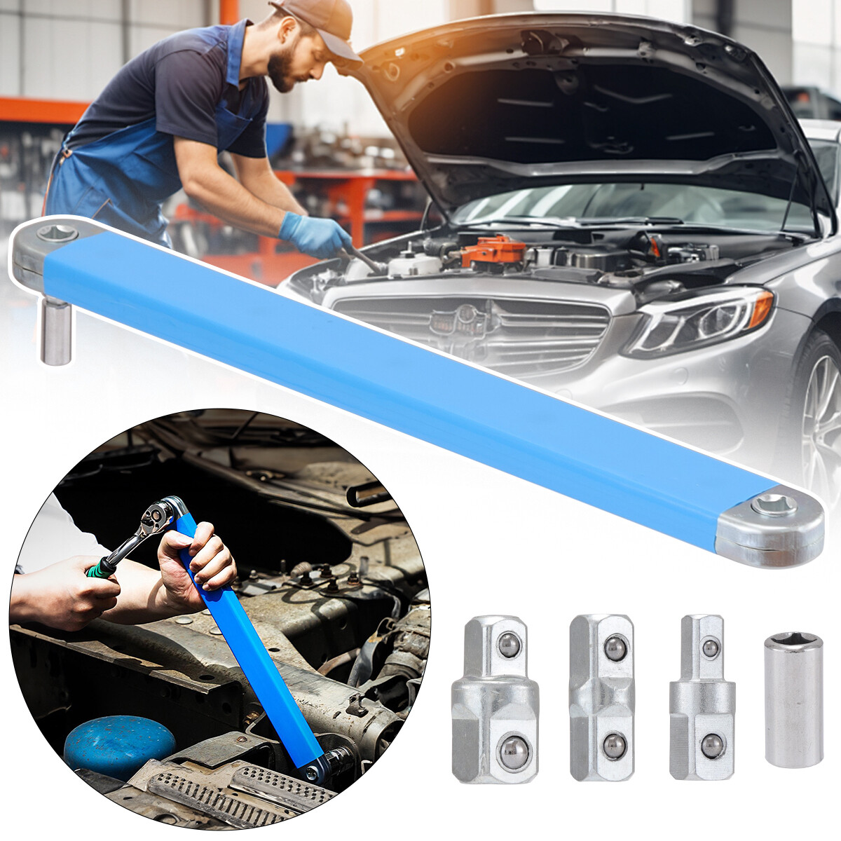 1/2X Offset Extension Wrench Set Multifunctional Ratchet Spanner Wrench +Adapter